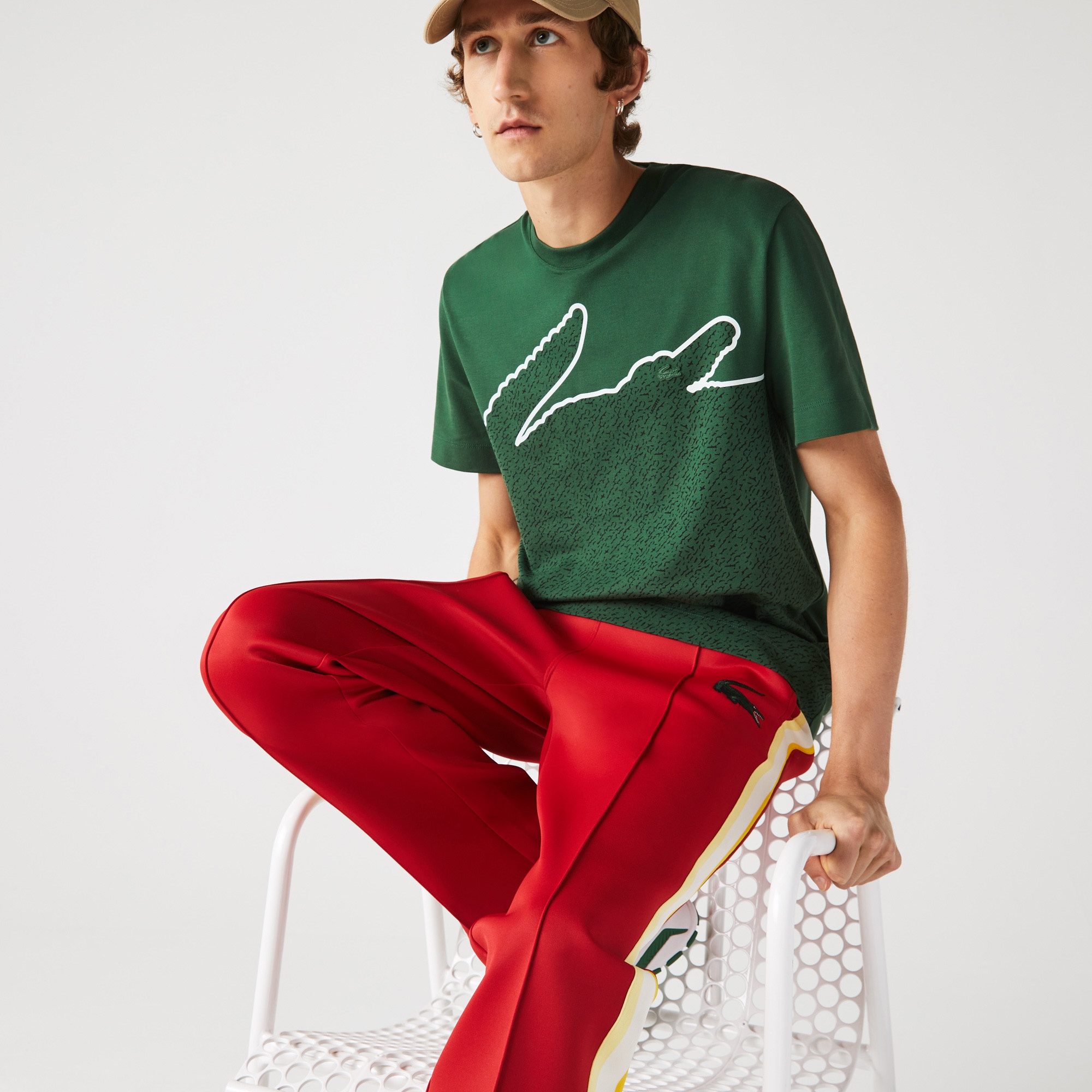 Lacoste Organik Pamuk Erkek Regular Fit Bisiklet Yaka Desenli Yeşil T-Shirt