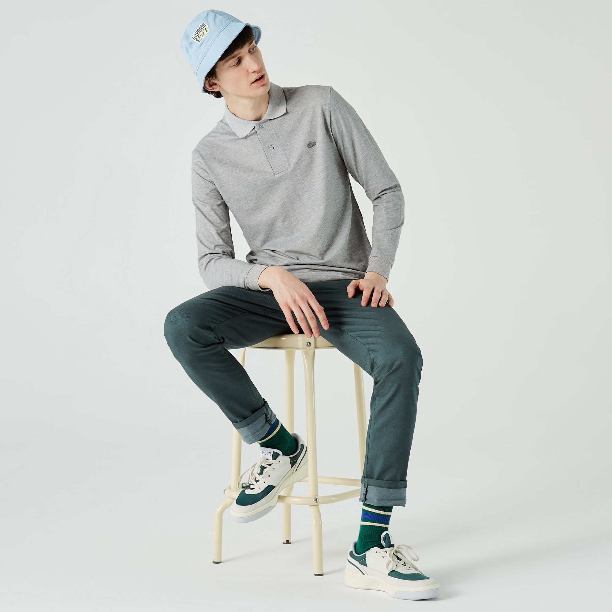 Lacoste Erkek Regular Fit Uzun Kollu Gri Polo