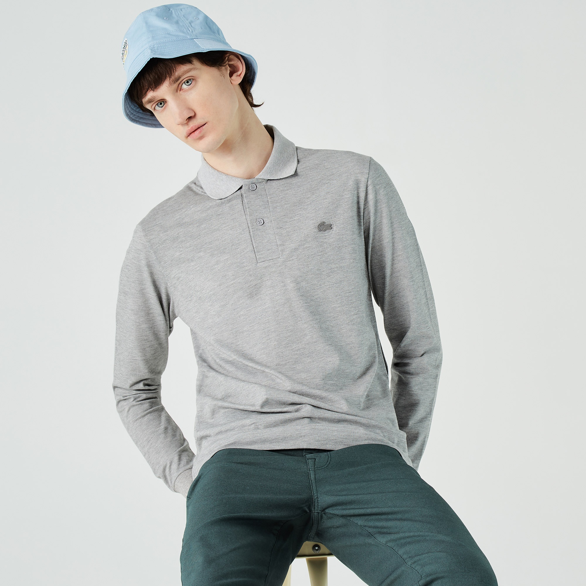 Lacoste Erkek Regular Fit Uzun Kollu Gri Polo