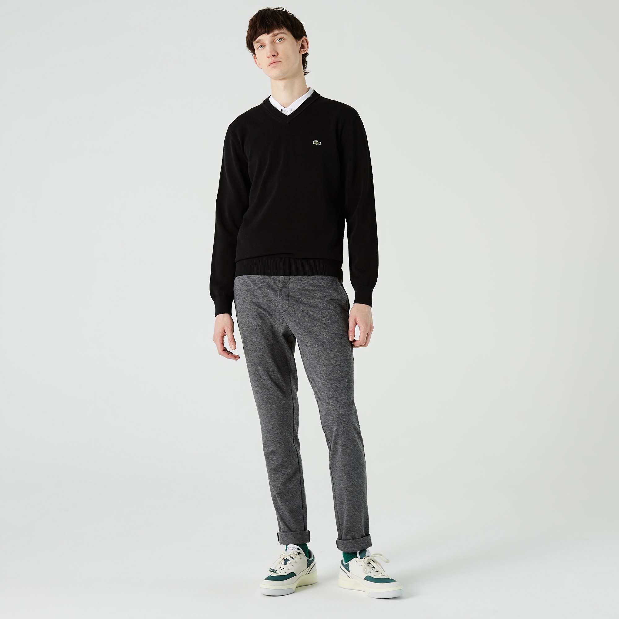 Lacoste Erkek Regular Fit V Yaka Siyah Kazak