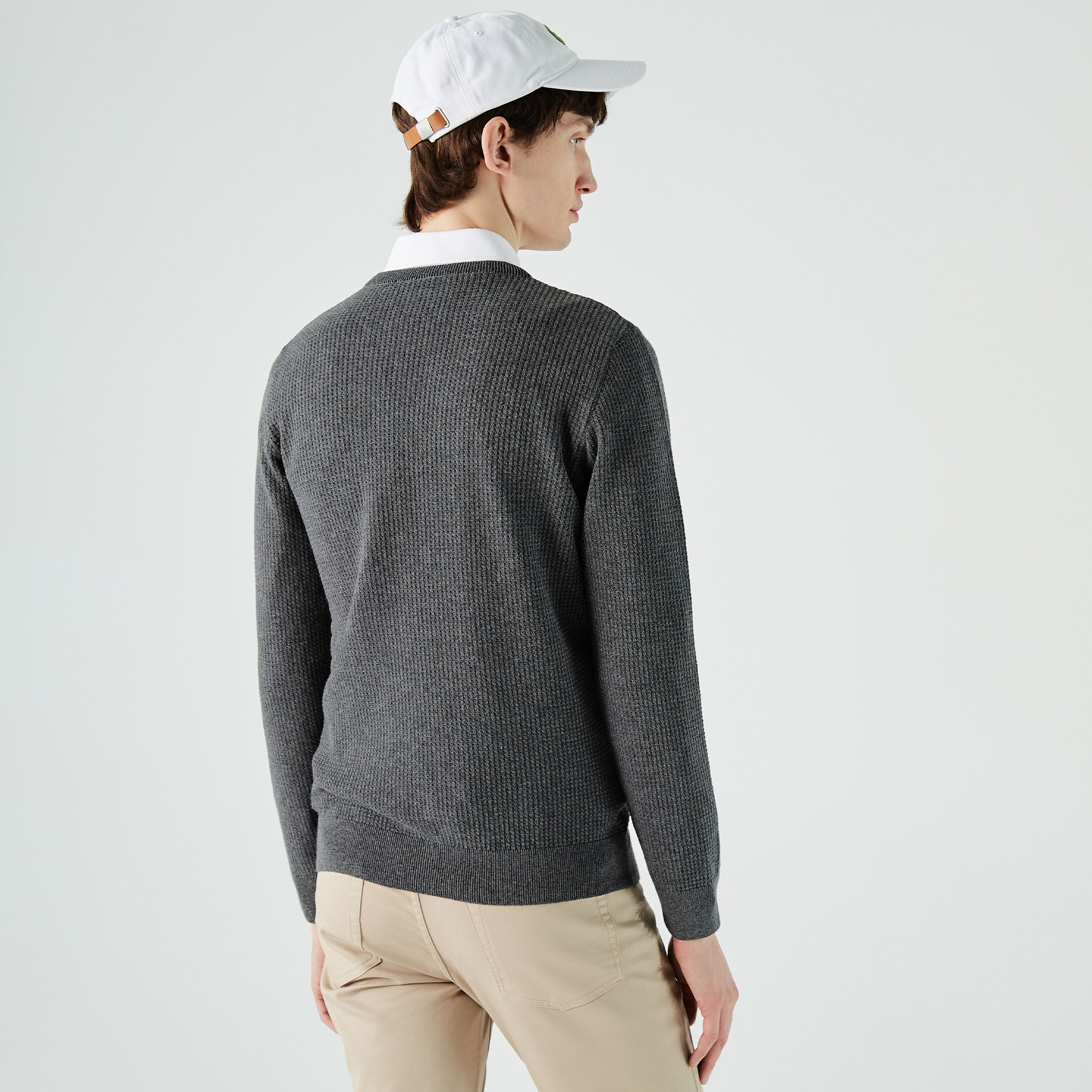 Lacoste Erkek Bisiklet Yaka Desenli Koyu Gri Kazak