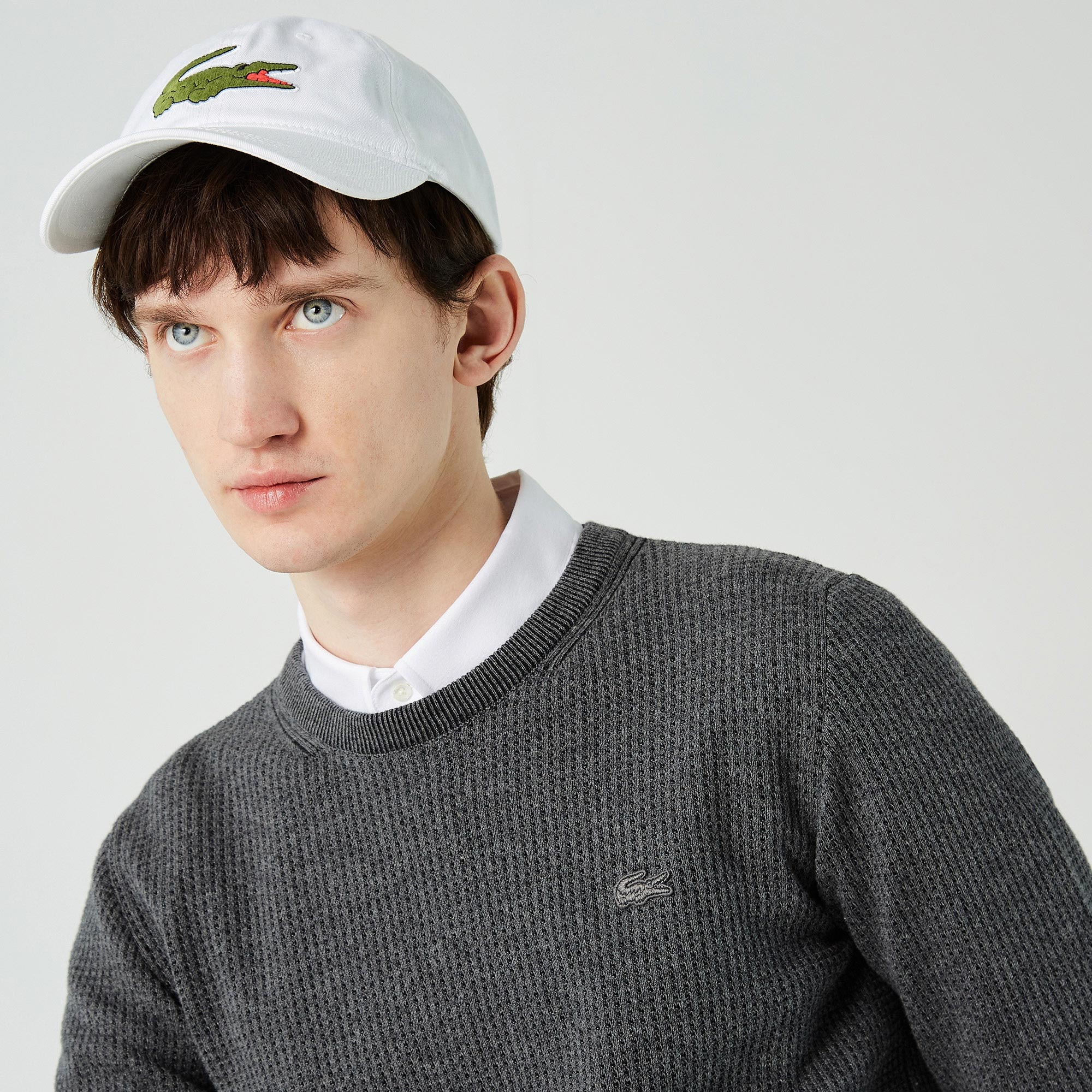 Lacoste Erkek Bisiklet Yaka Desenli Koyu Gri Kazak