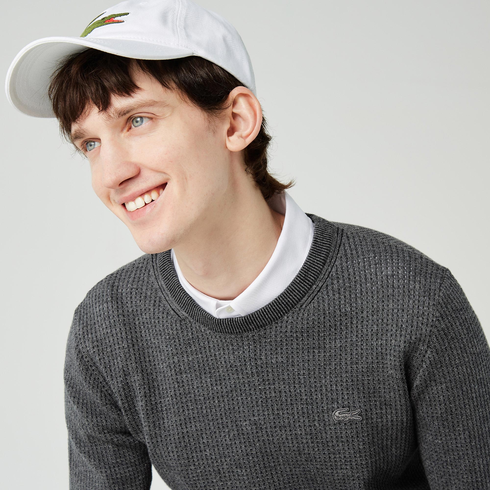 Lacoste Erkek Bisiklet Yaka Desenli Koyu Gri Kazak