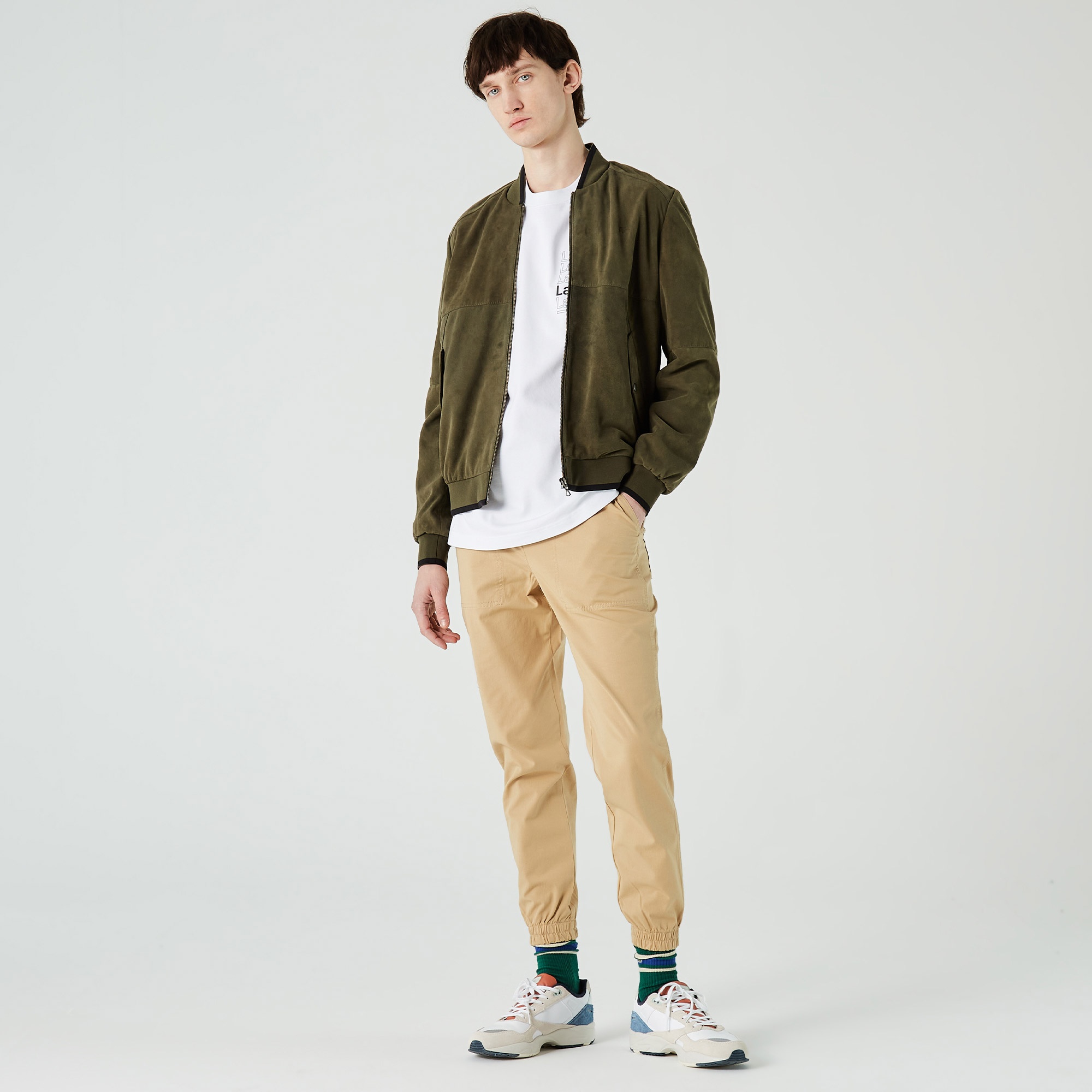 Lacoste Erkek Hakim Yaka Deri Yeşil Ceket