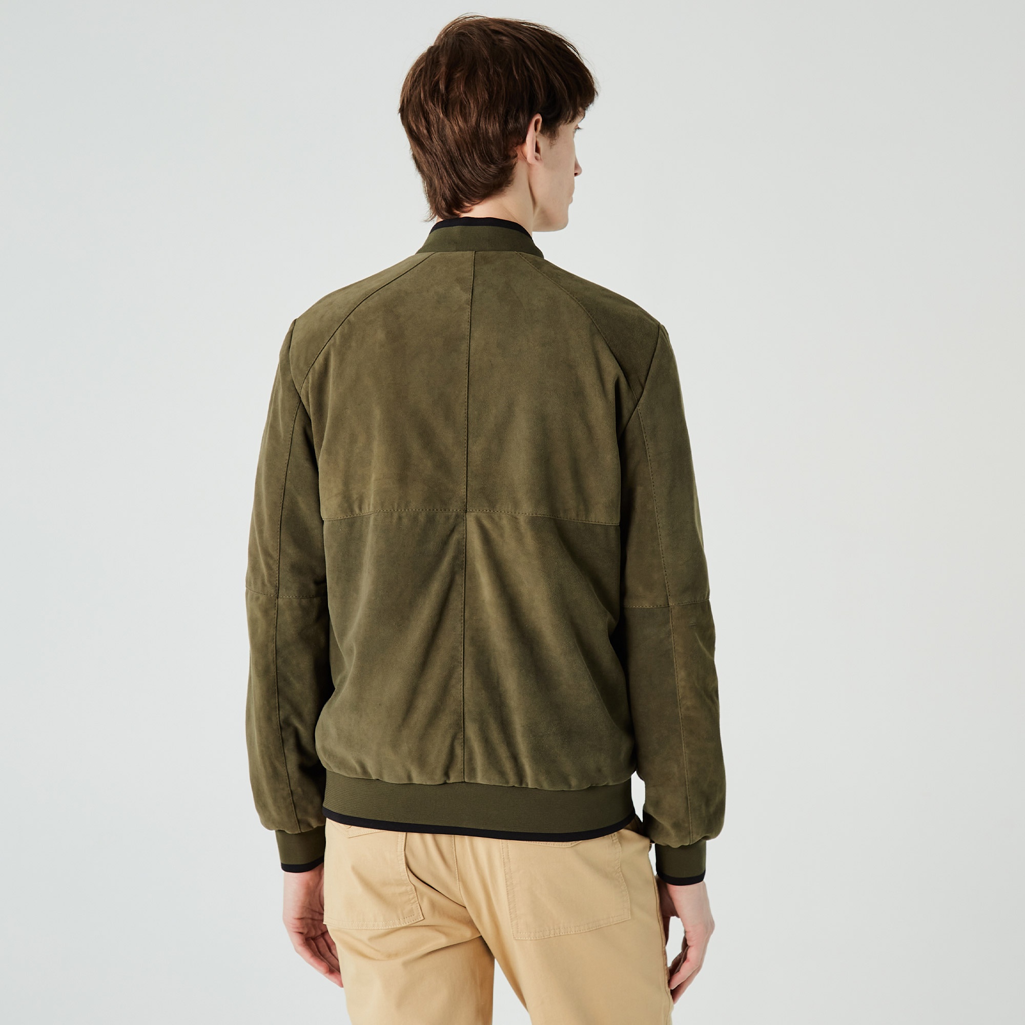Lacoste Erkek Hakim Yaka Deri Yeşil Ceket