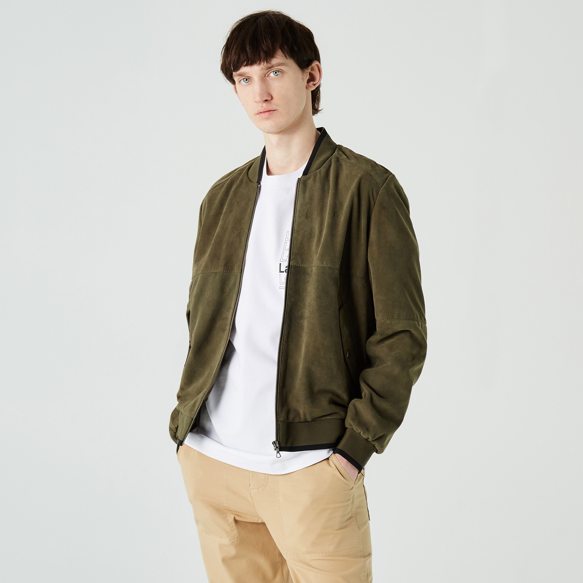 Lacoste Erkek Hakim Yaka Deri Yeşil Ceket