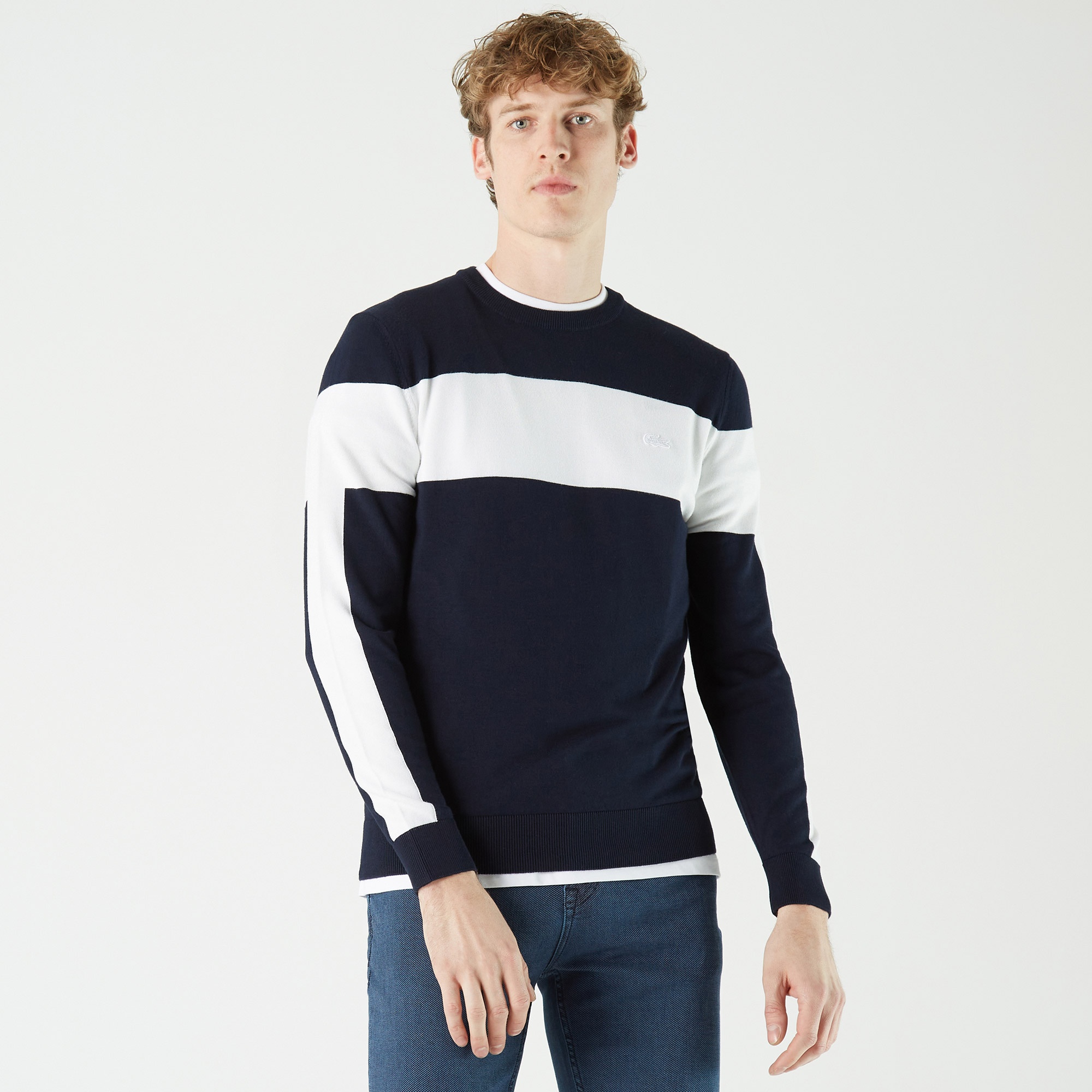 Lacoste Erkek Bisiklet Yaka Renk Bloklu Lacivert Kazak