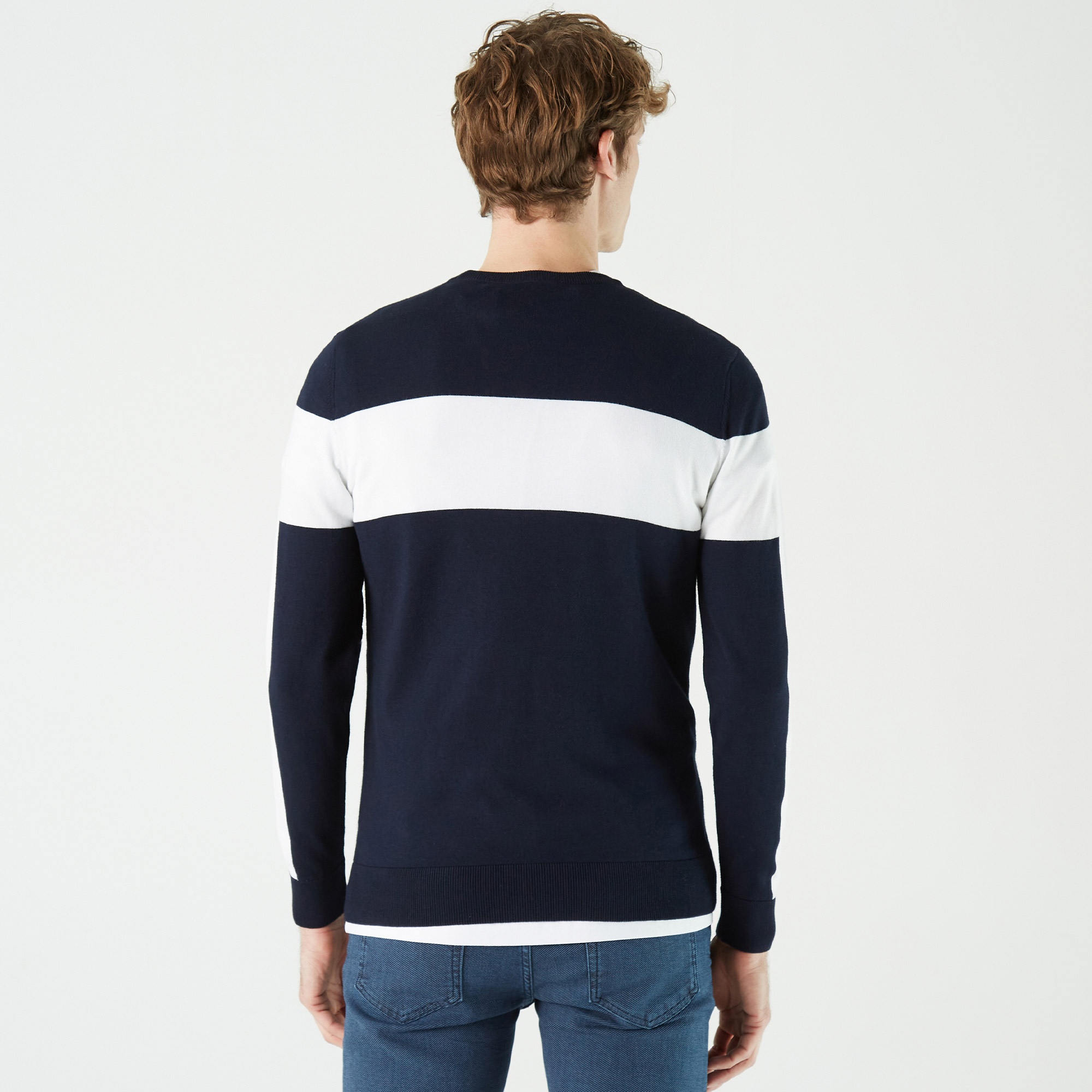 Lacoste Erkek Bisiklet Yaka Renk Bloklu Lacivert Kazak