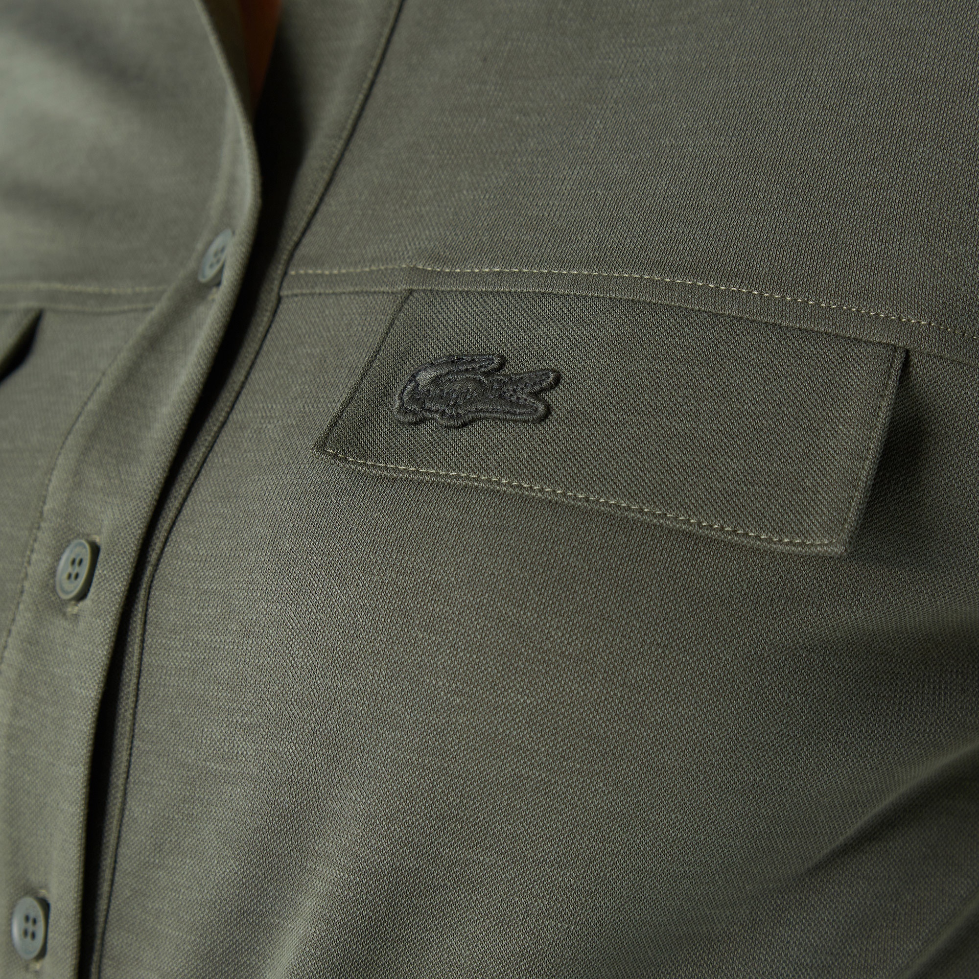 Lacoste Kadın Loose Fit Kısa Kollu Gömlek Yaka Haki Elbise