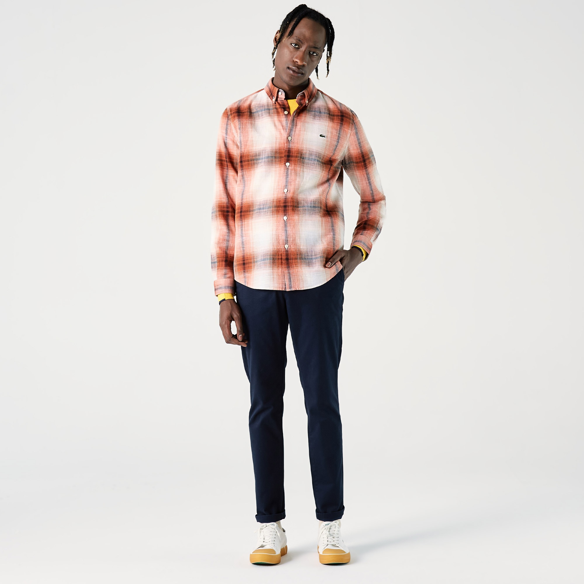 Lacoste Erkek Slim Fit Ekose Turuncu Gömlek