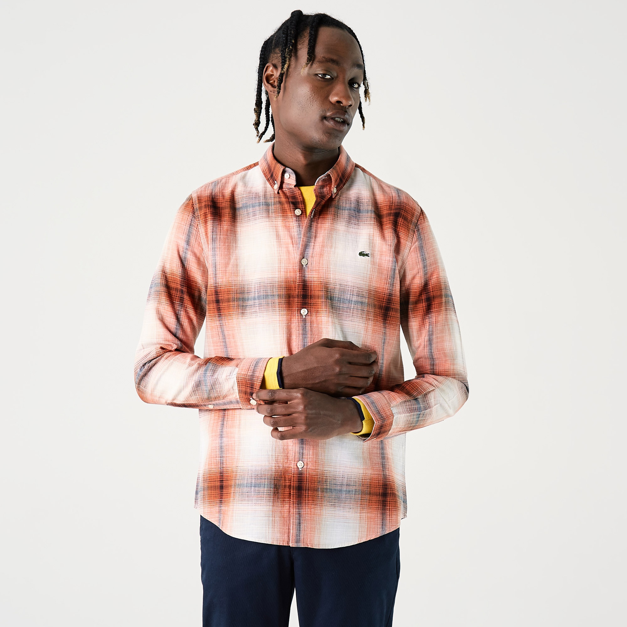 Lacoste Erkek Slim Fit Ekose Turuncu Gömlek