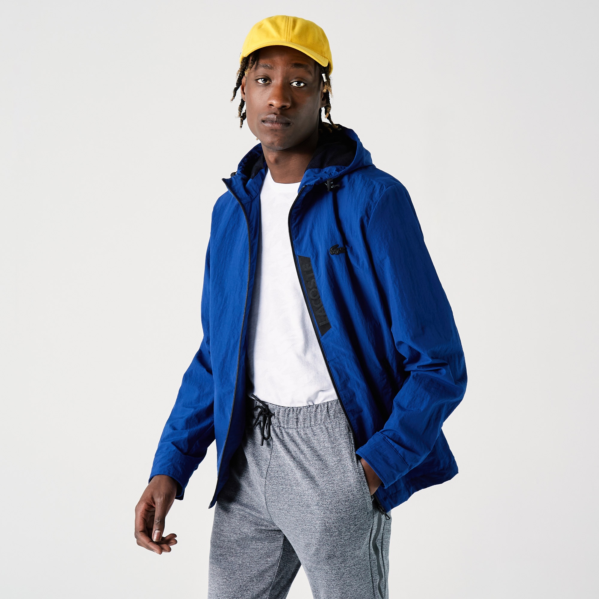 Lacoste Erkek Kapüşonlu Suya Dayanıklı Mavi Yağmurluk