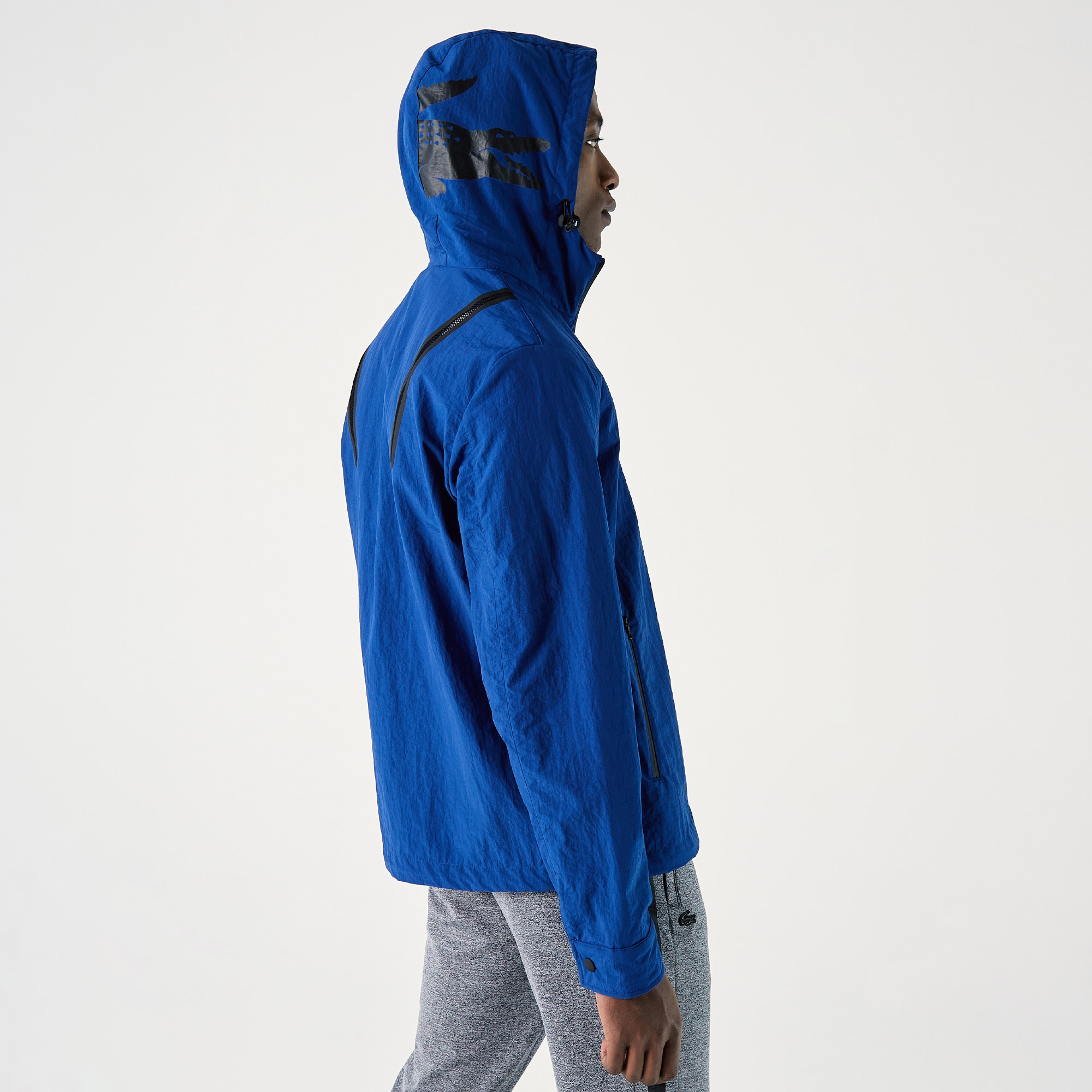 Lacoste Erkek Kapüşonlu Suya Dayanıklı Mavi Yağmurluk