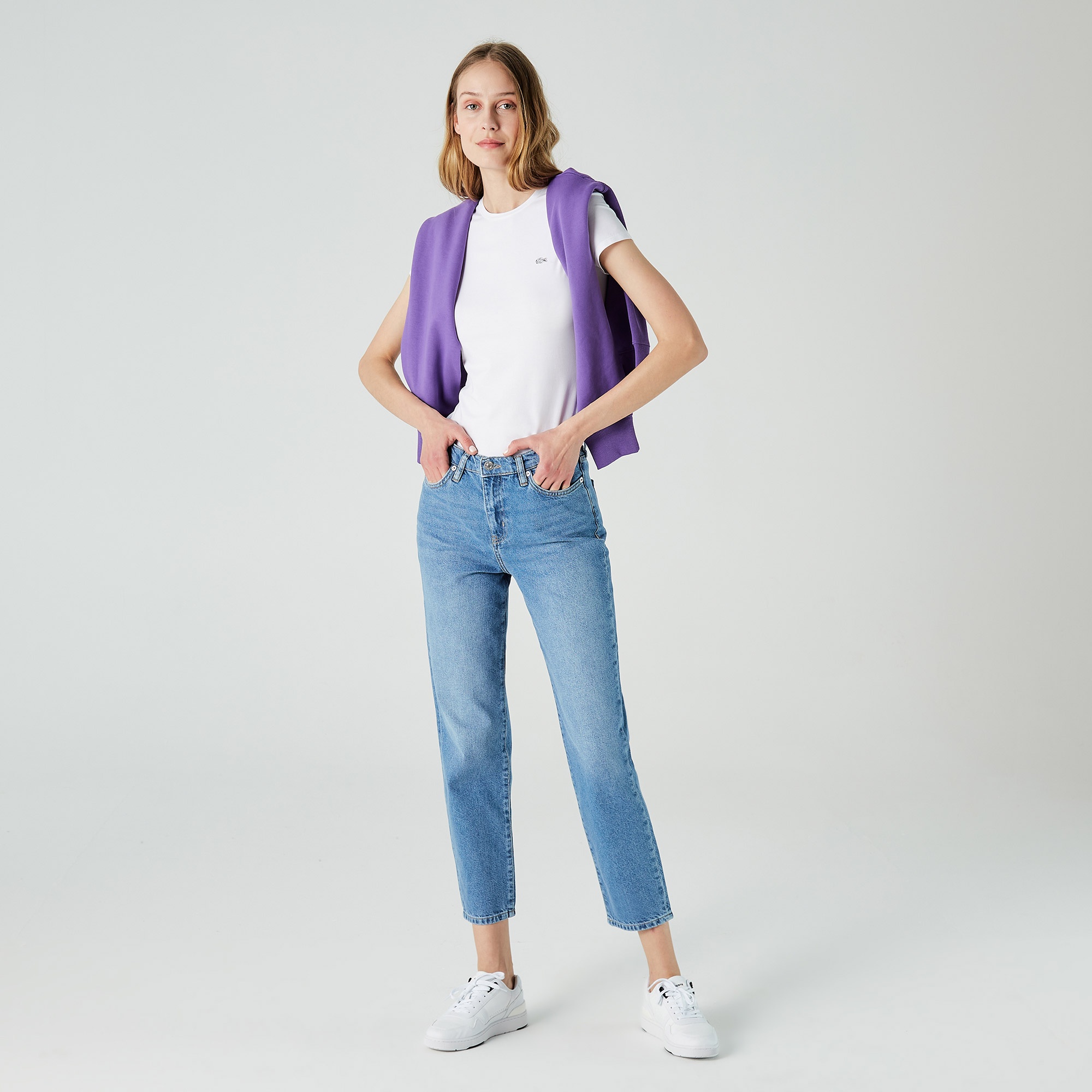 Lacoste Kadın Regular Fit Bisiklet Yaka Beyaz T-Shirt