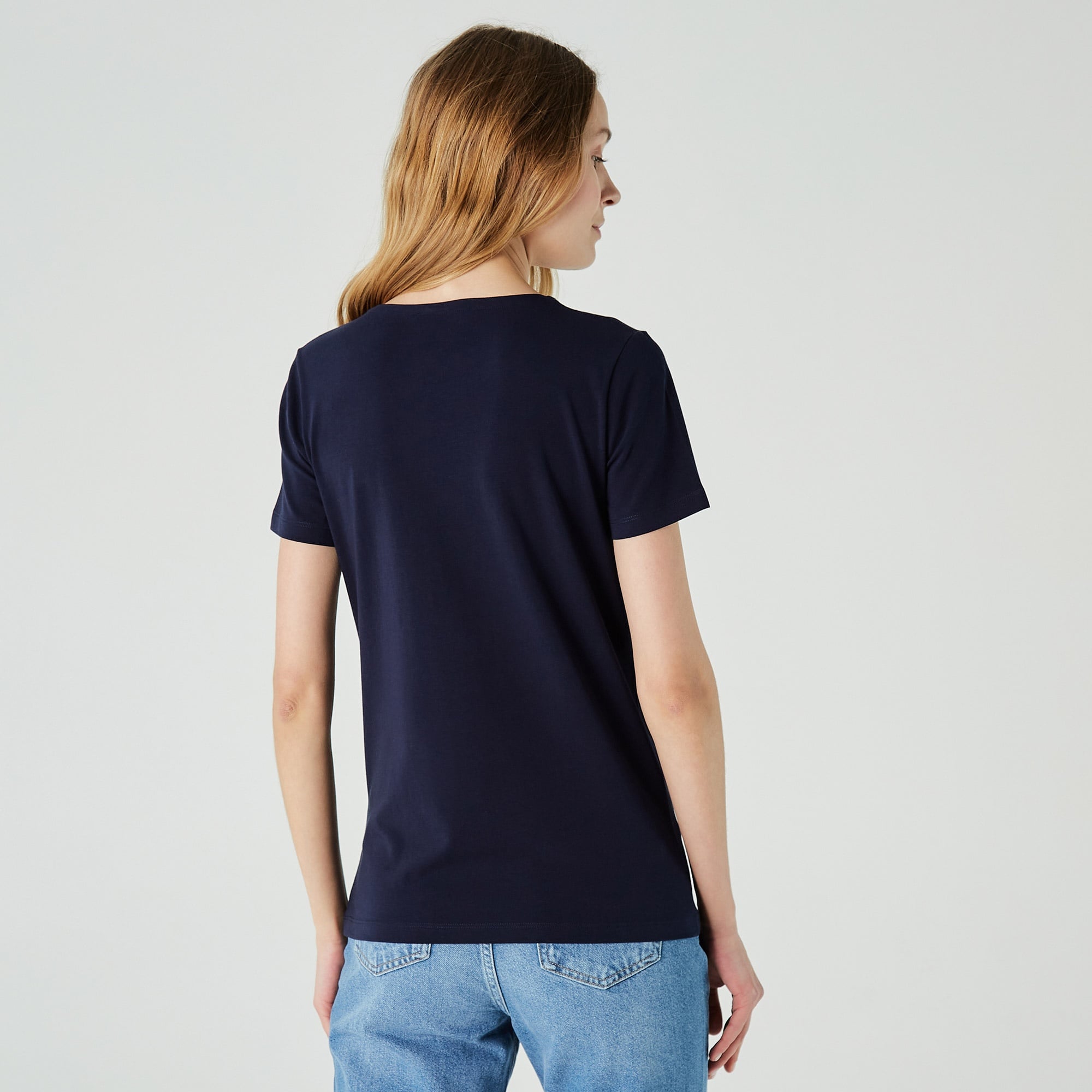 Lacoste Kadın Slim Fit Bisiklet Yaka Lacivert T-Shirt