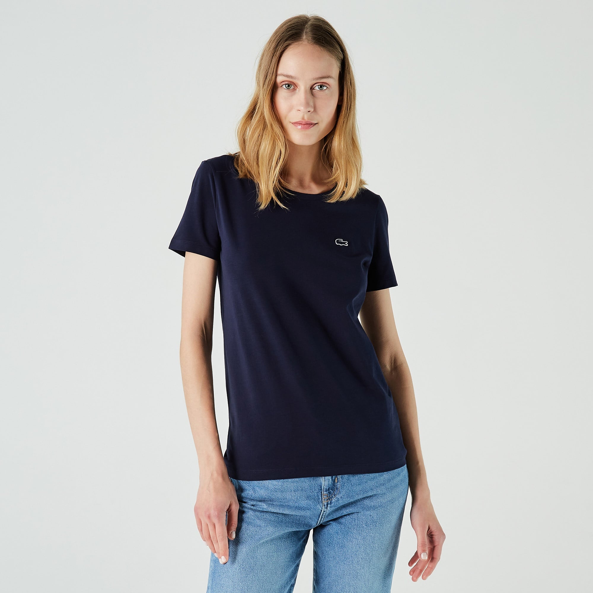 Lacoste Kadın Slim Fit Bisiklet Yaka Lacivert T-Shirt