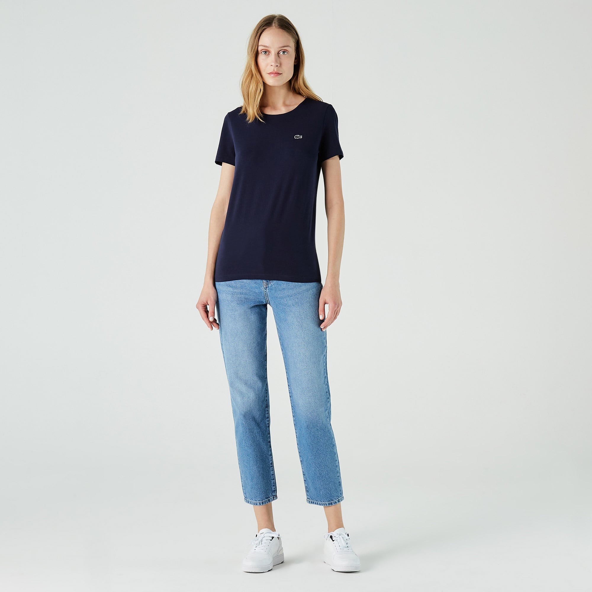 Lacoste Kadın Slim Fit Bisiklet Yaka Lacivert T-Shirt
