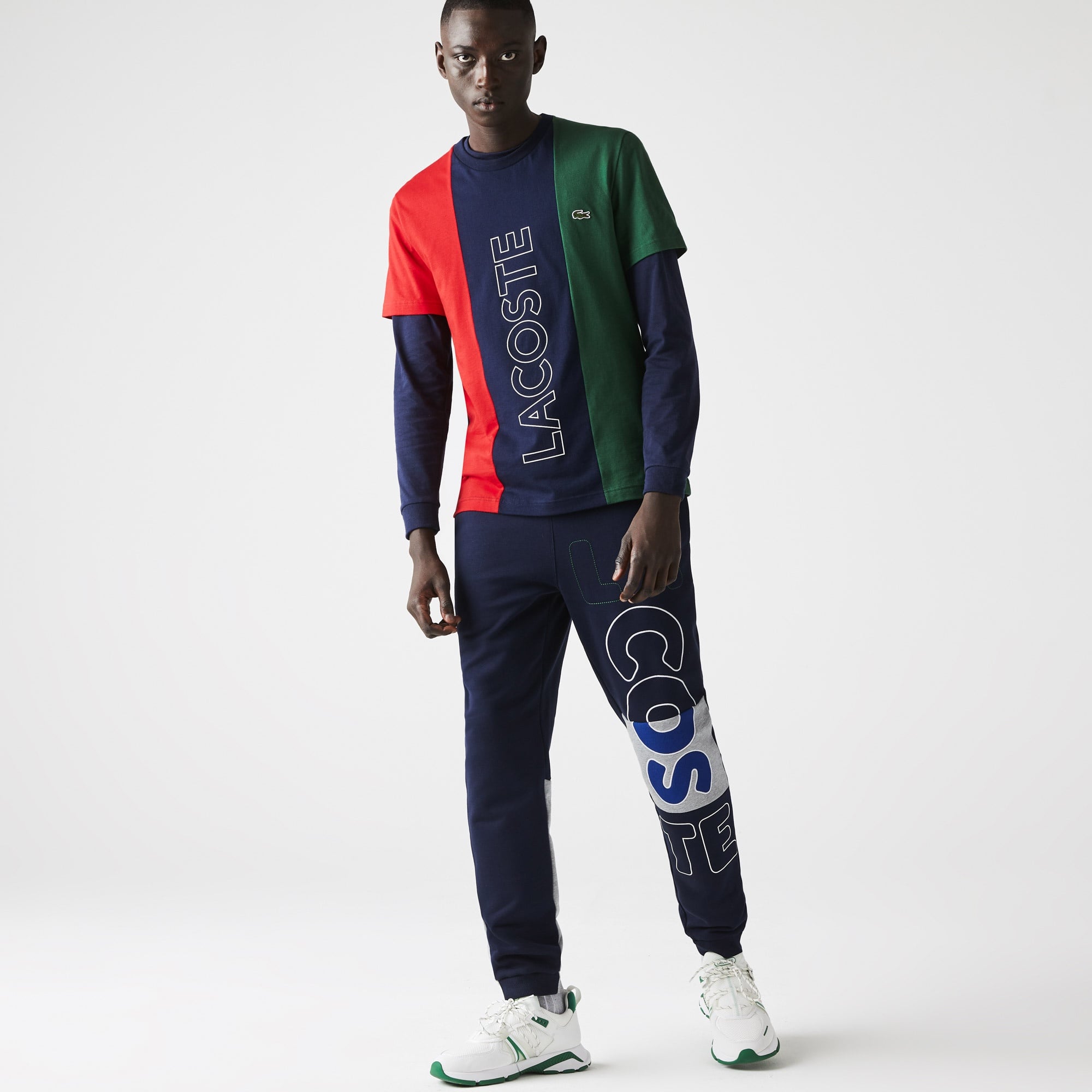 Lacoste Erkek Regular Fit Bisiklet Yaka Renk Bloklu Lacivert T-Shirt