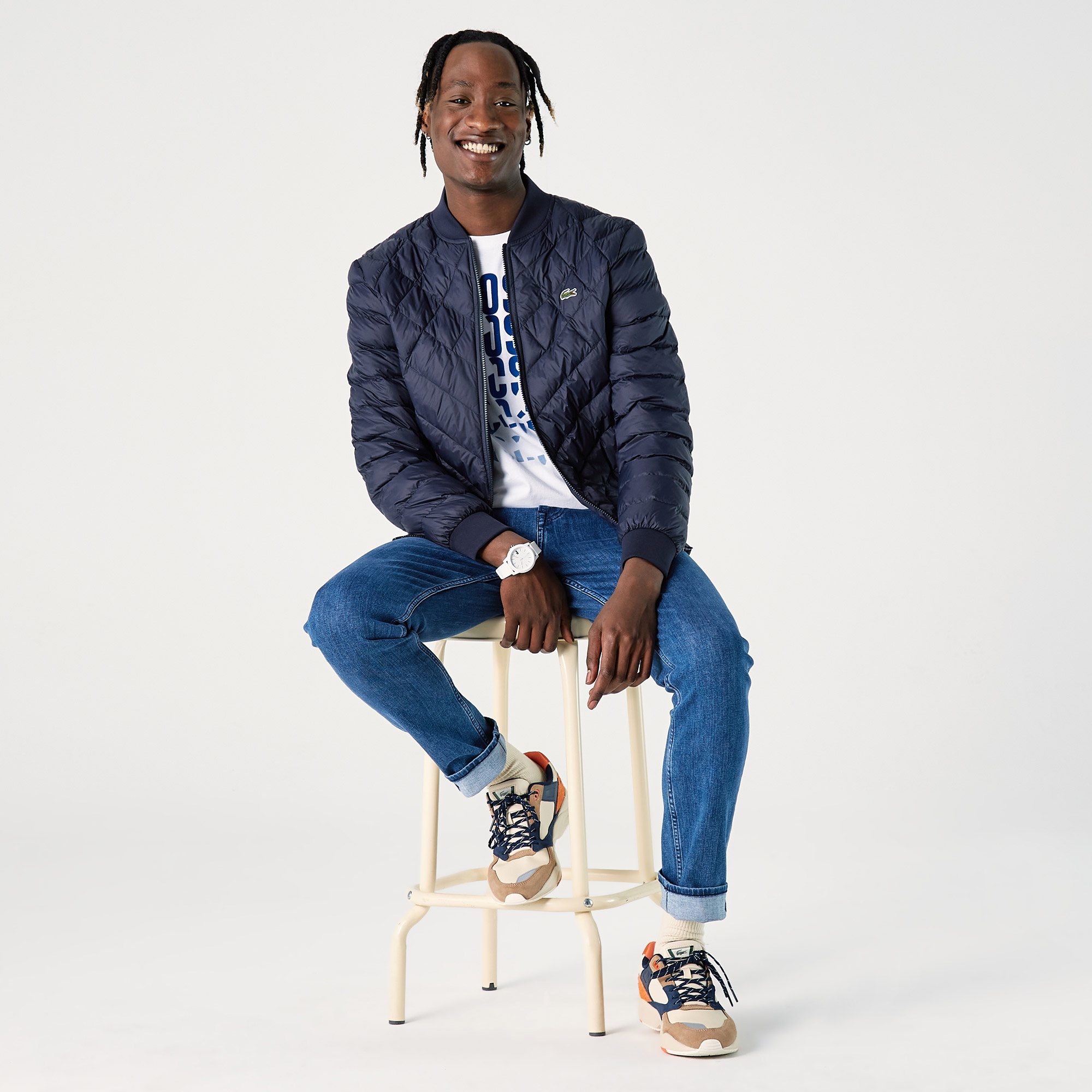 Lacoste Erkek Hakim Yaka Kapitone Lacivert Mont