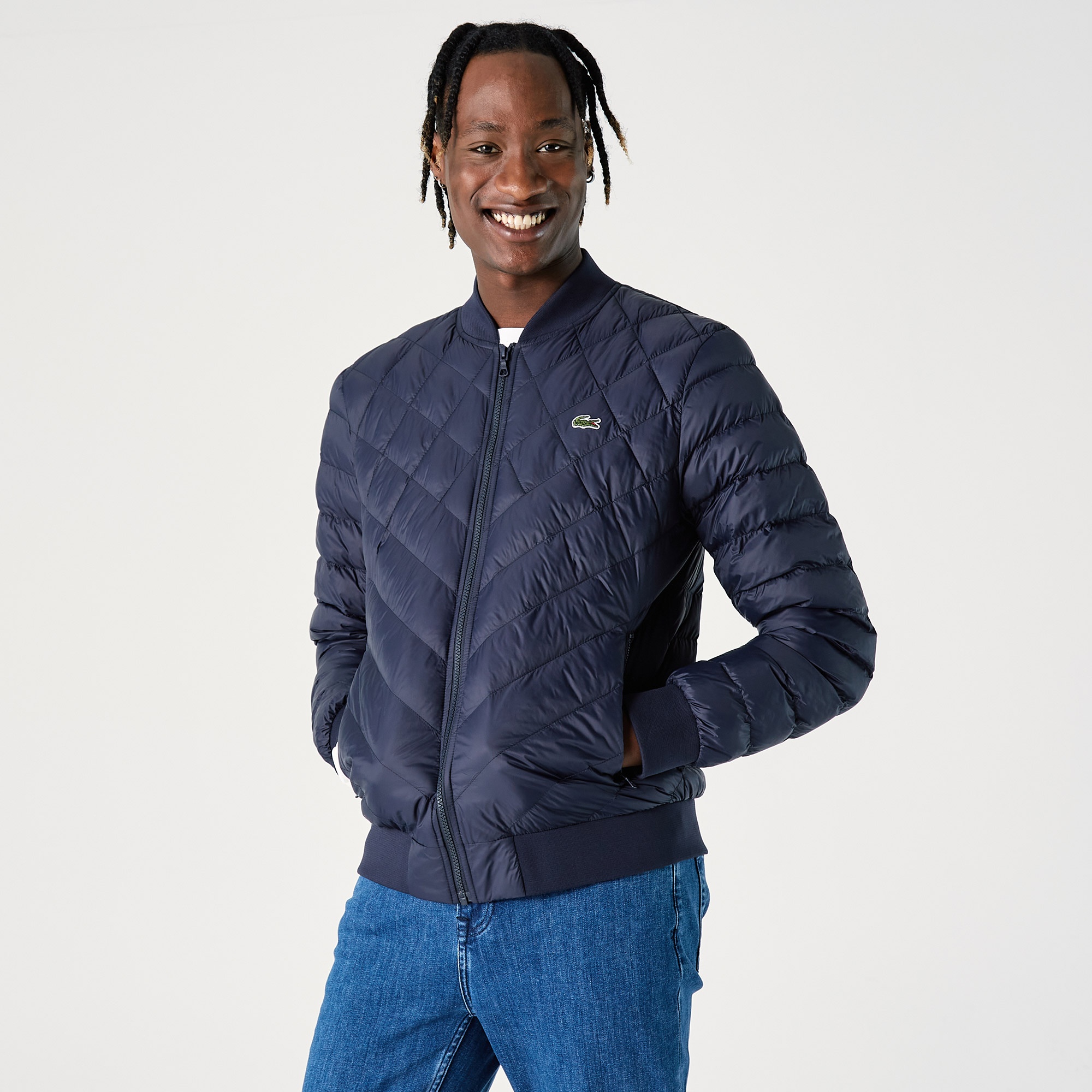 Lacoste Erkek Hakim Yaka Kapitone Lacivert Mont