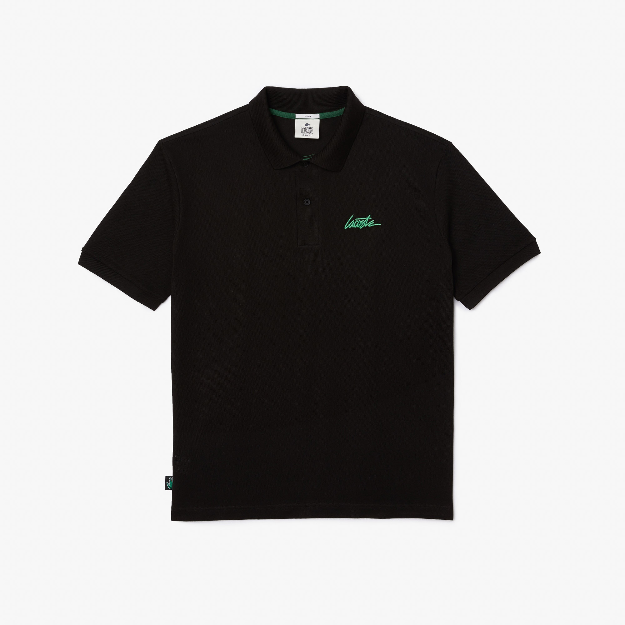 Lacoste L!VE Erkek Relaxed Fit Baskılı Siyah Polo