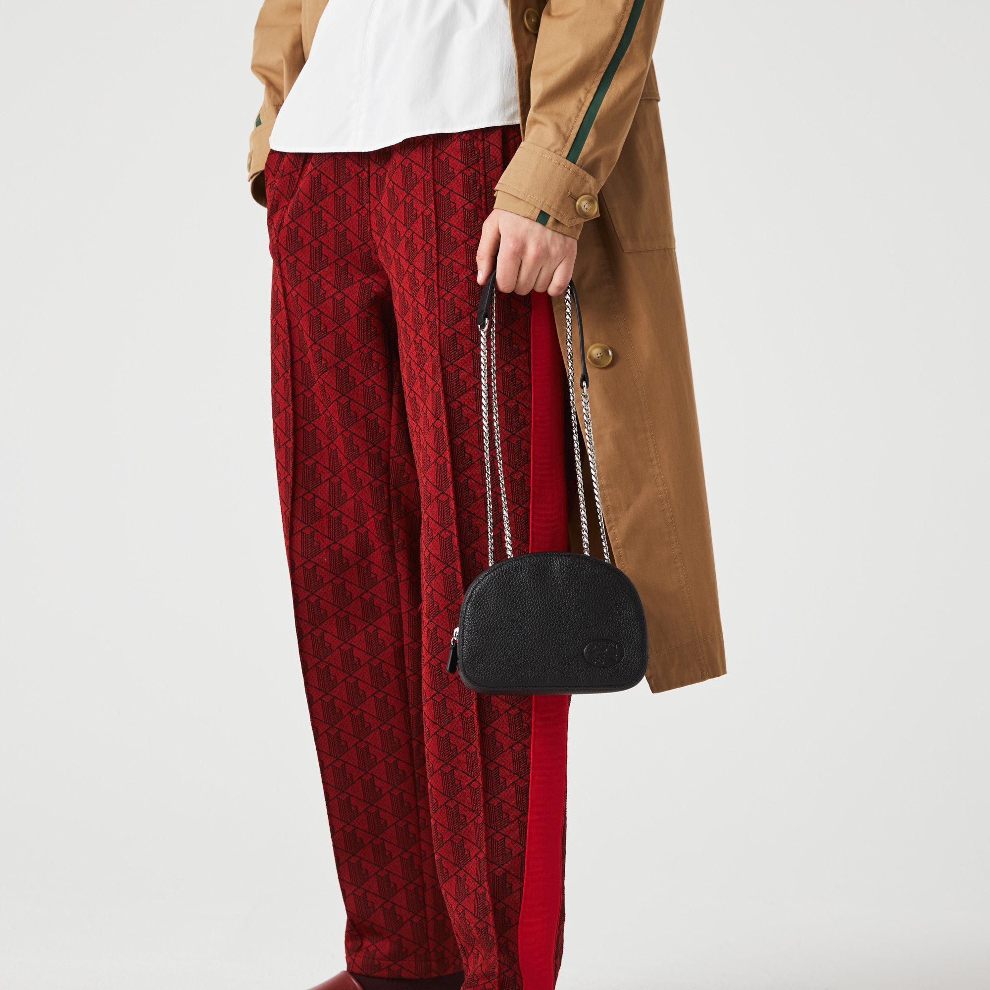 Lacoste Croco Crew Kadın Baskılı Deri Siyah Omuz Çantası