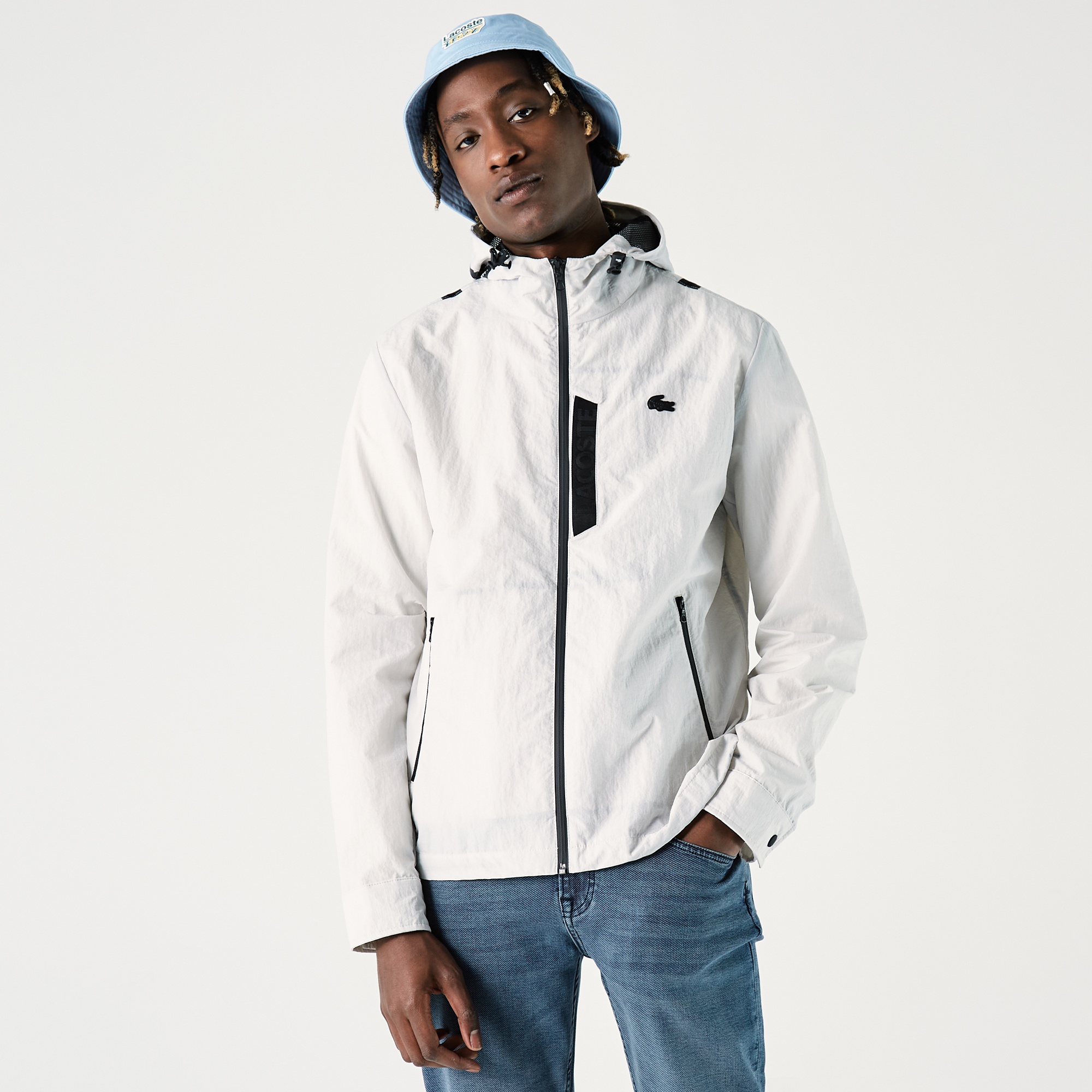 Lacoste Erkek Kapüşonlu Suya Dayanıklı Gri Yağmurluk