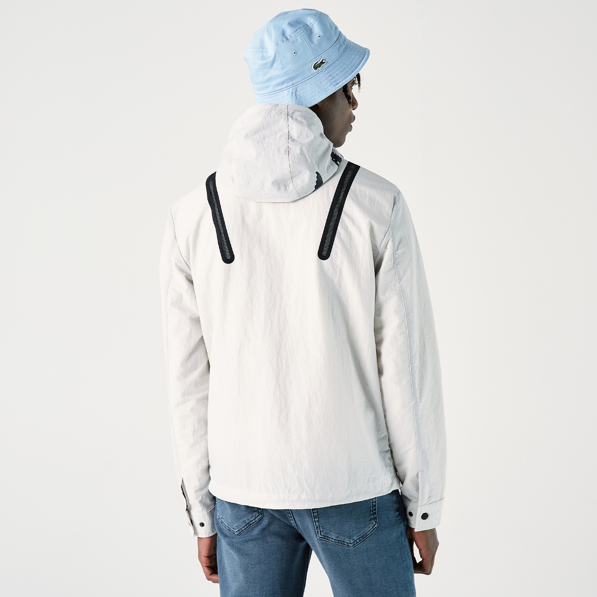 Lacoste Erkek Kapüşonlu Suya Dayanıklı Gri Yağmurluk