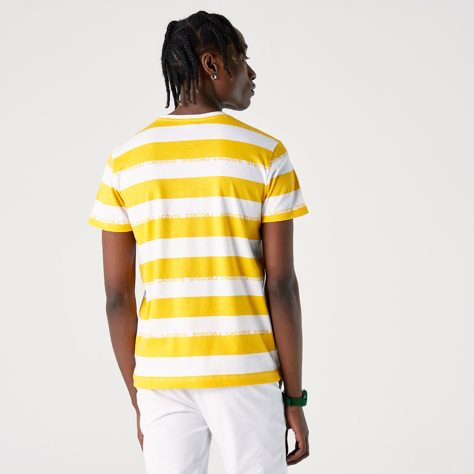 Lacoste Erkek Regular Fit Bisiklet Yaka Çizgili Sarı T-Shirt