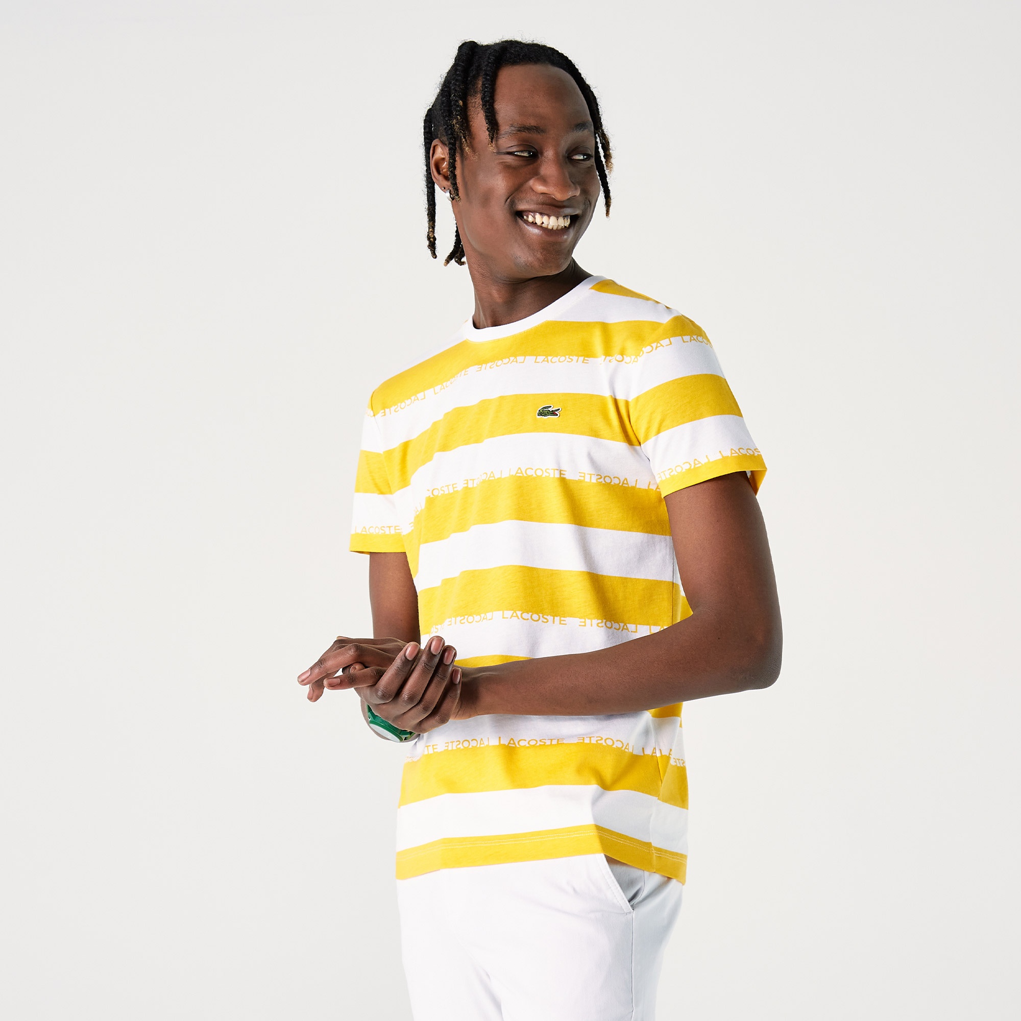 Lacoste Erkek Regular Fit Bisiklet Yaka Çizgili Sarı T-Shirt