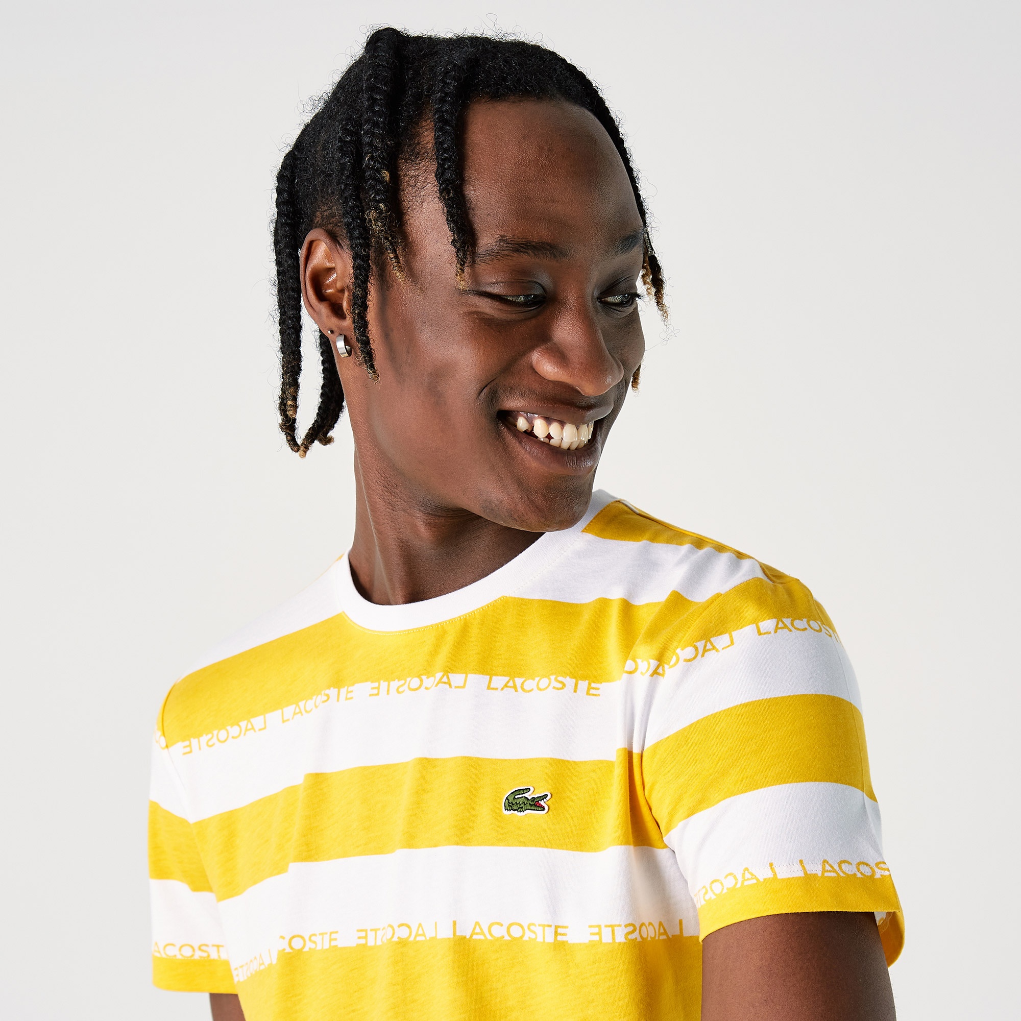 Lacoste Erkek Regular Fit Bisiklet Yaka Çizgili Sarı T-Shirt