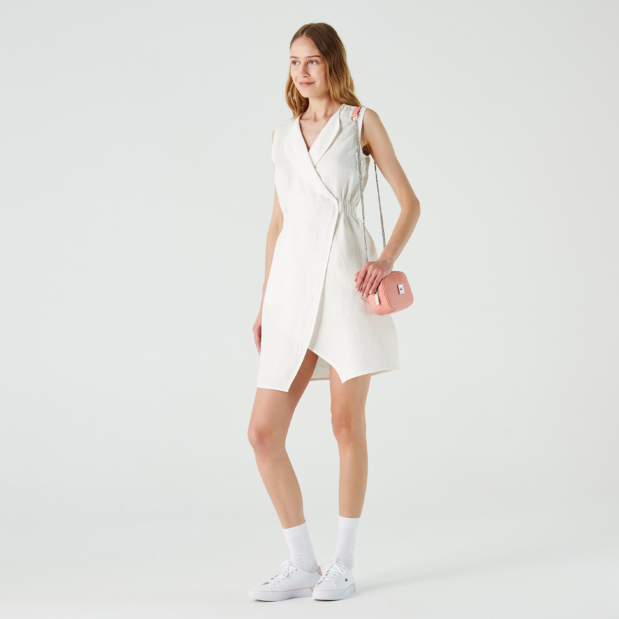 Lacoste Kadın Regular Fit Kolsuz V Yaka Beyaz Elbise