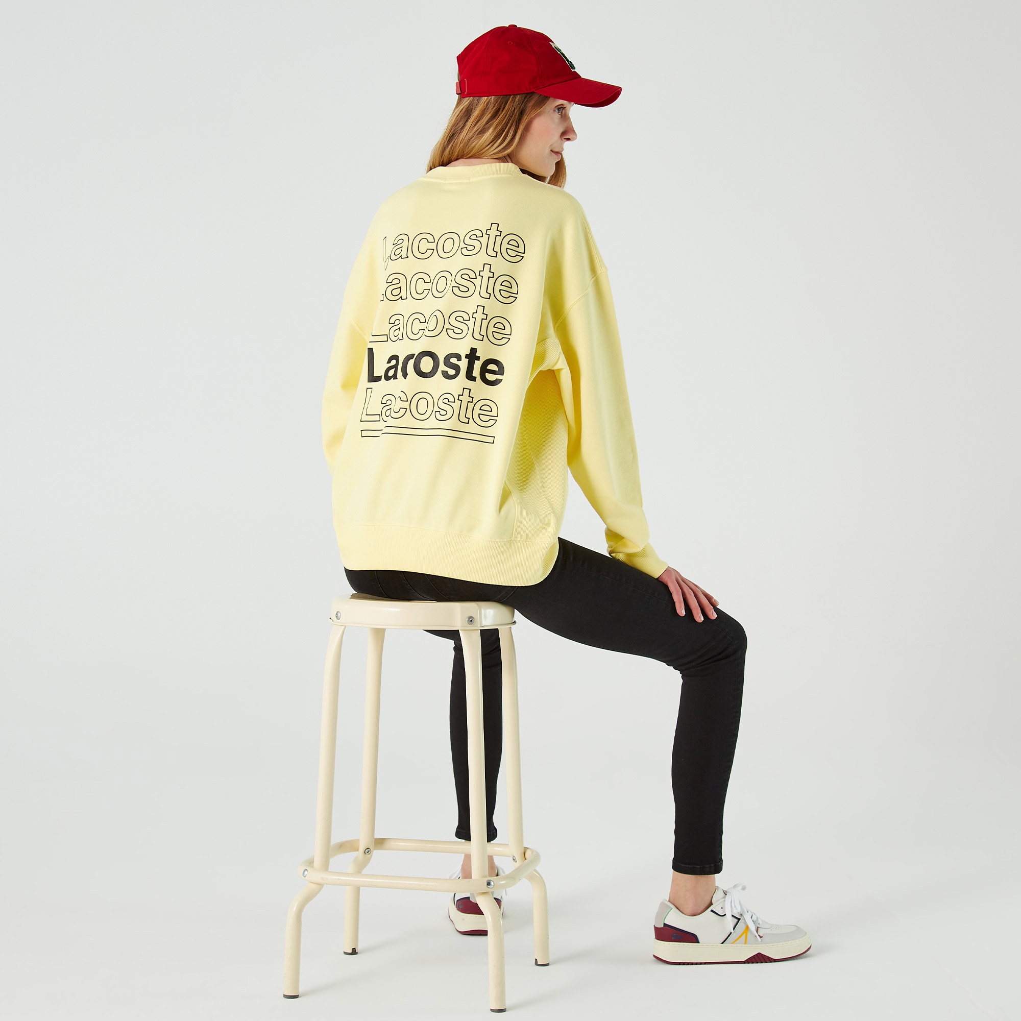 Lacoste L!VE Erkek Relaxed Fit Bisiklet Yaka Baskılı Sarı Sweatshirt