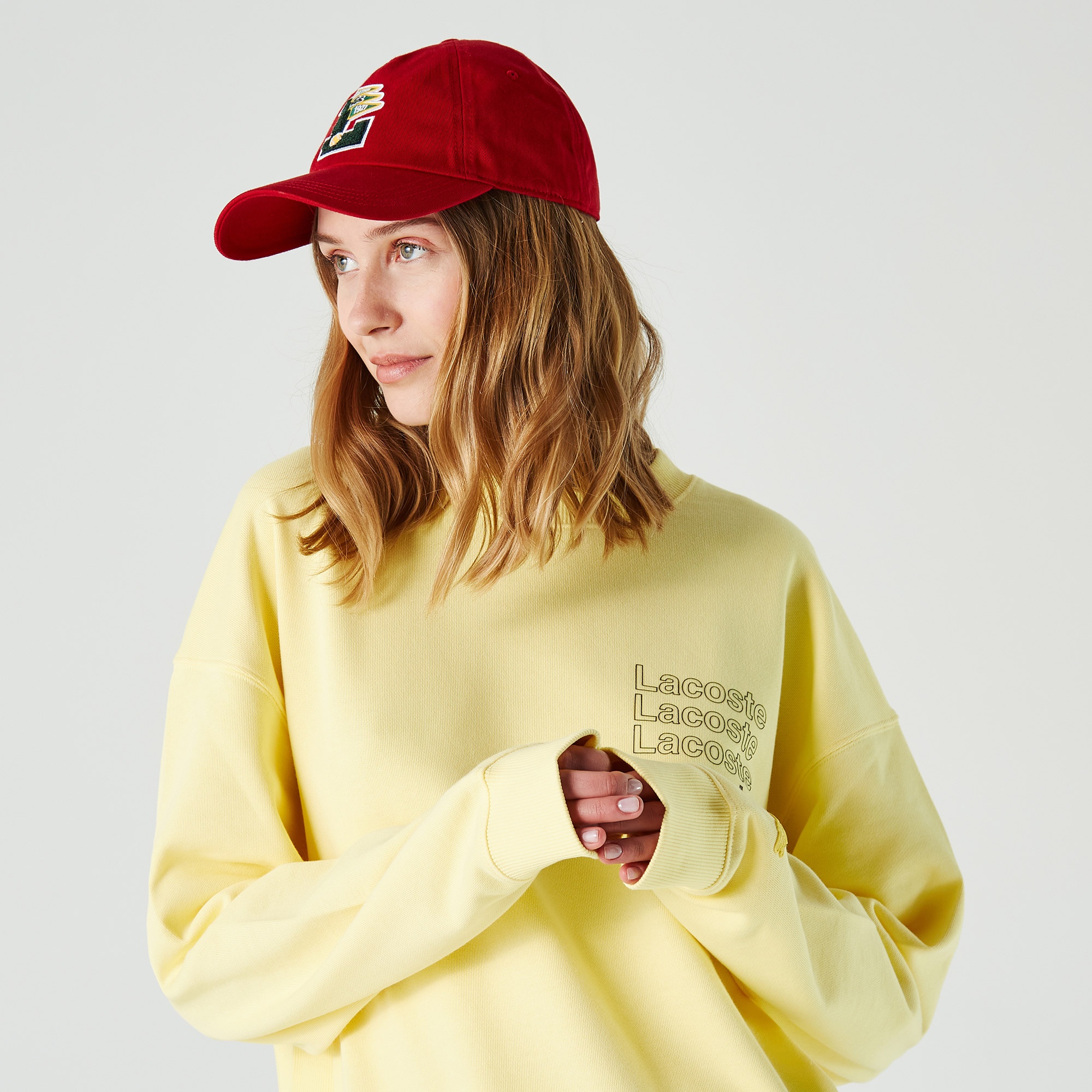 Lacoste L!VE Erkek Relaxed Fit Bisiklet Yaka Baskılı Sarı Sweatshirt