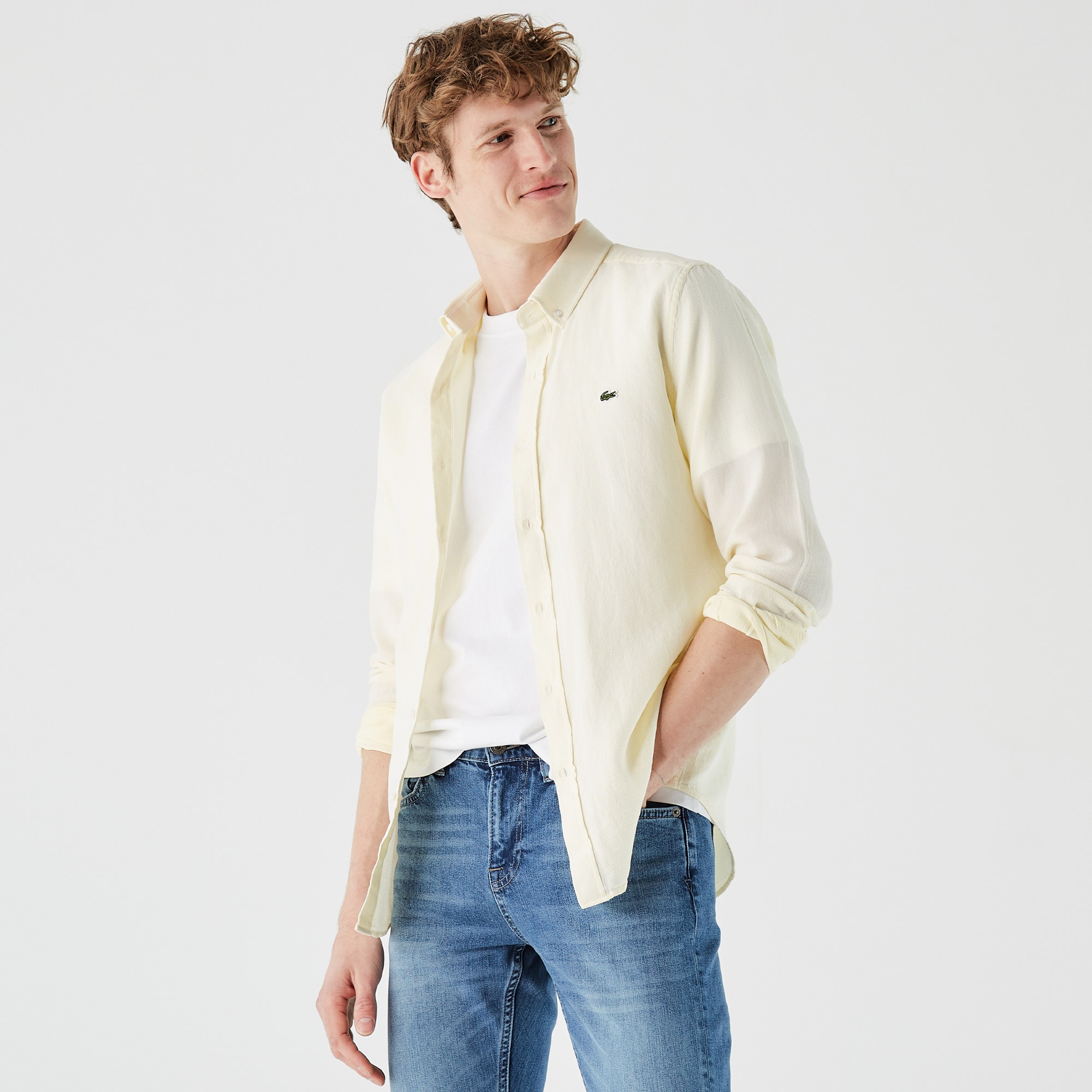 Lacoste Erkek Slim Fit Sarı Gömlek