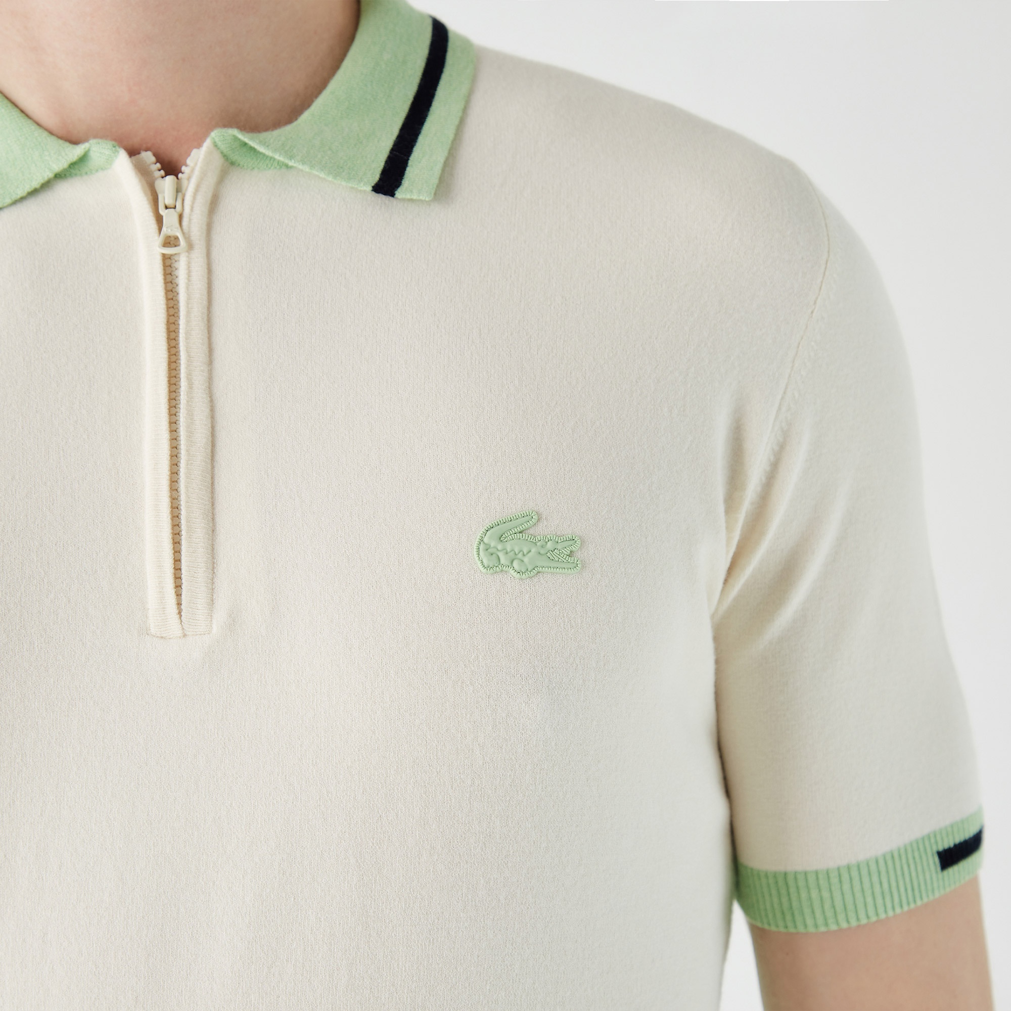 Lacoste Erkek Kısa Kollu Fermuarlı Polo Yaka Beyaz Triko