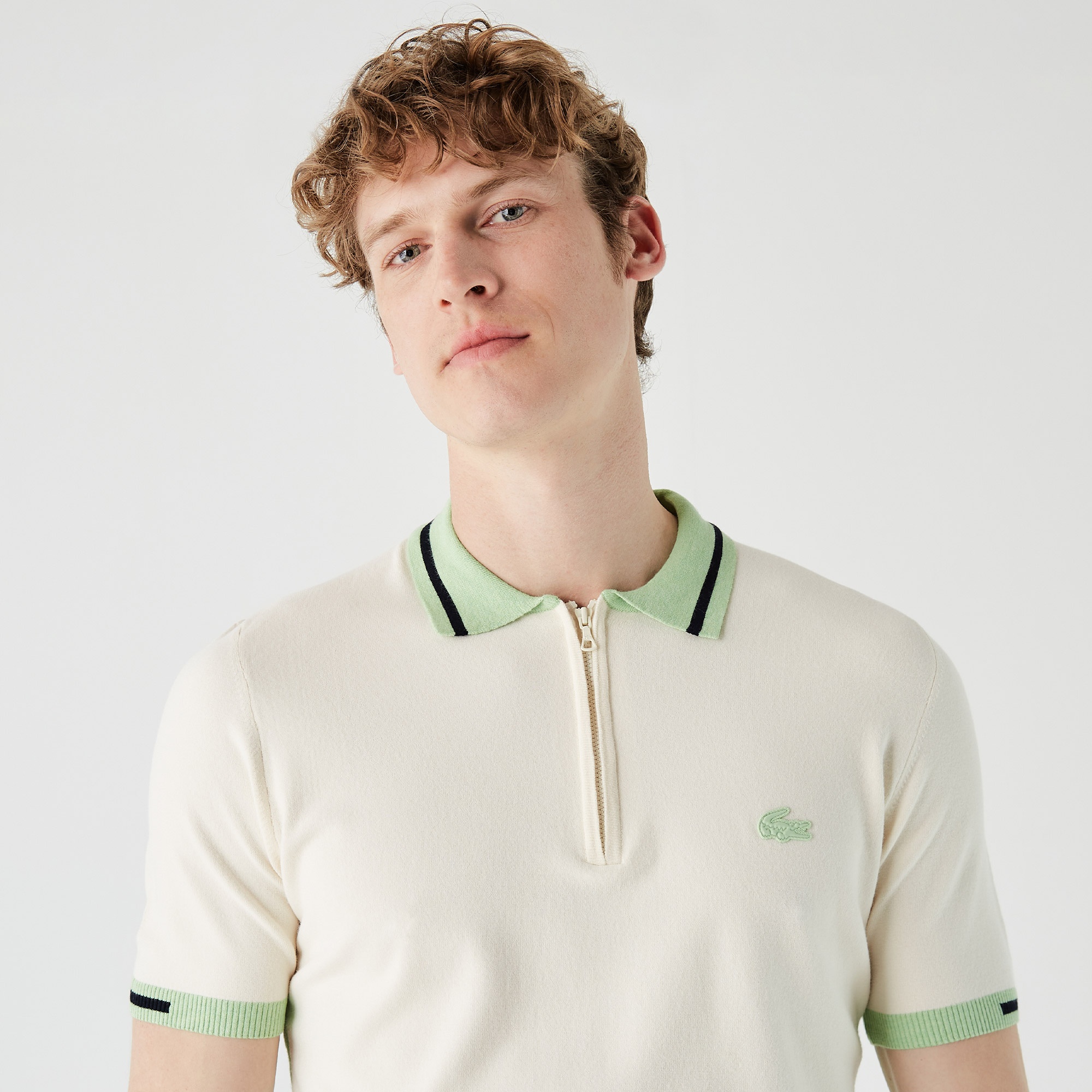 Lacoste Erkek Kısa Kollu Fermuarlı Polo Yaka Beyaz Triko