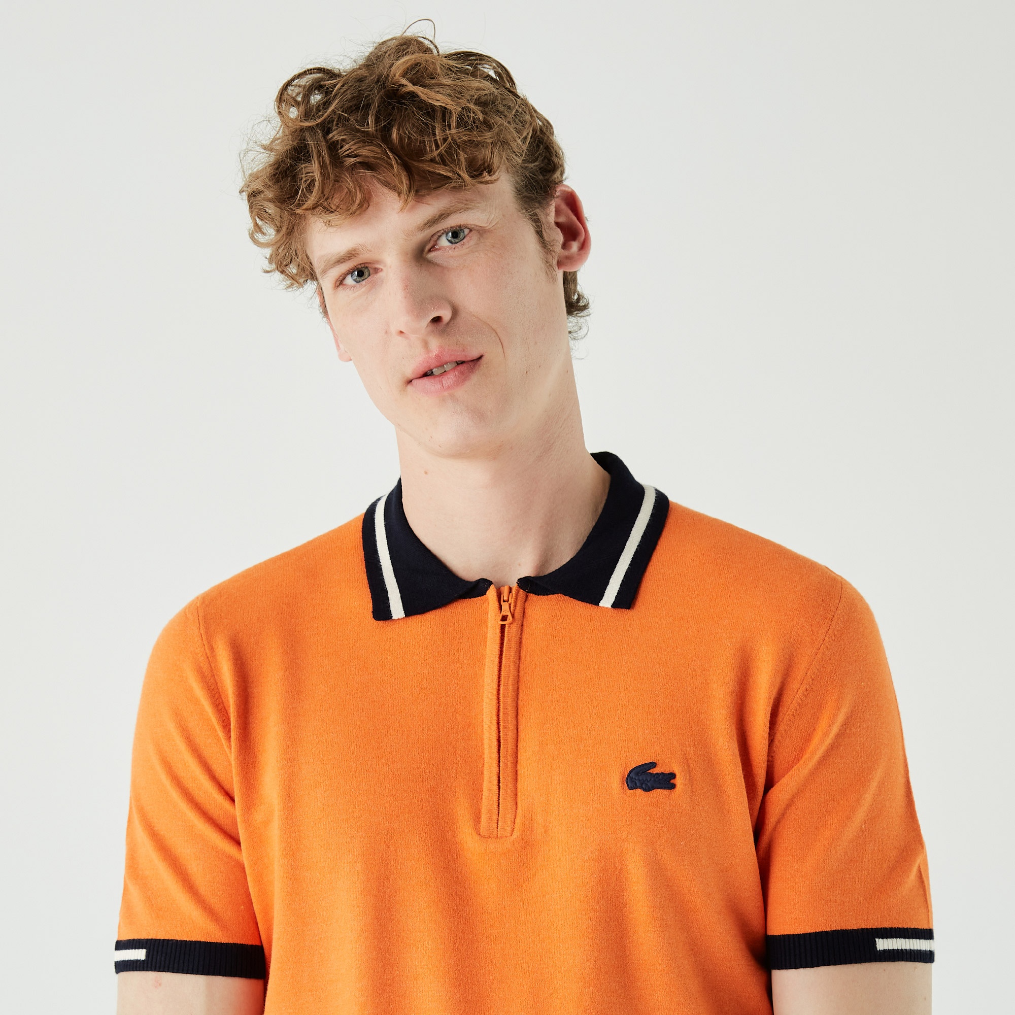 Lacoste Erkek Kısa Kollu Fermuarlı Polo Yaka Turuncu Triko