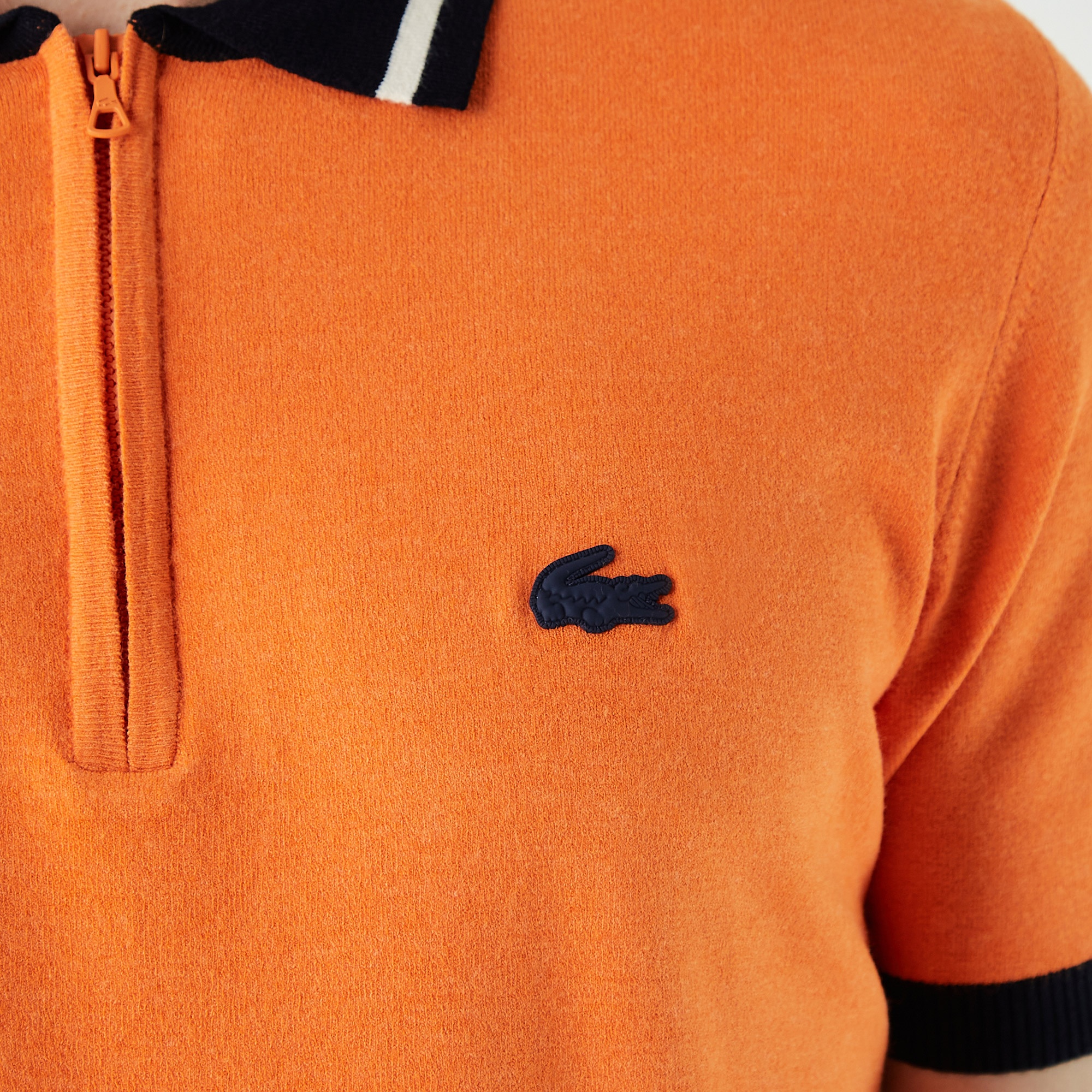 Lacoste Erkek Kısa Kollu Fermuarlı Polo Yaka Turuncu Triko