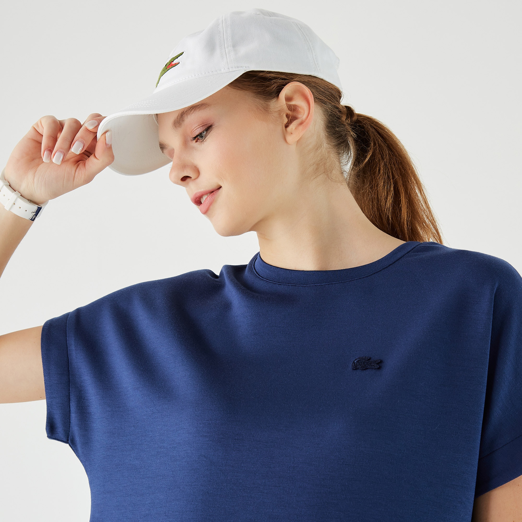 Lacoste Kadın Relaxed Fit Bisiklet Yaka Lacivert T-Shirt