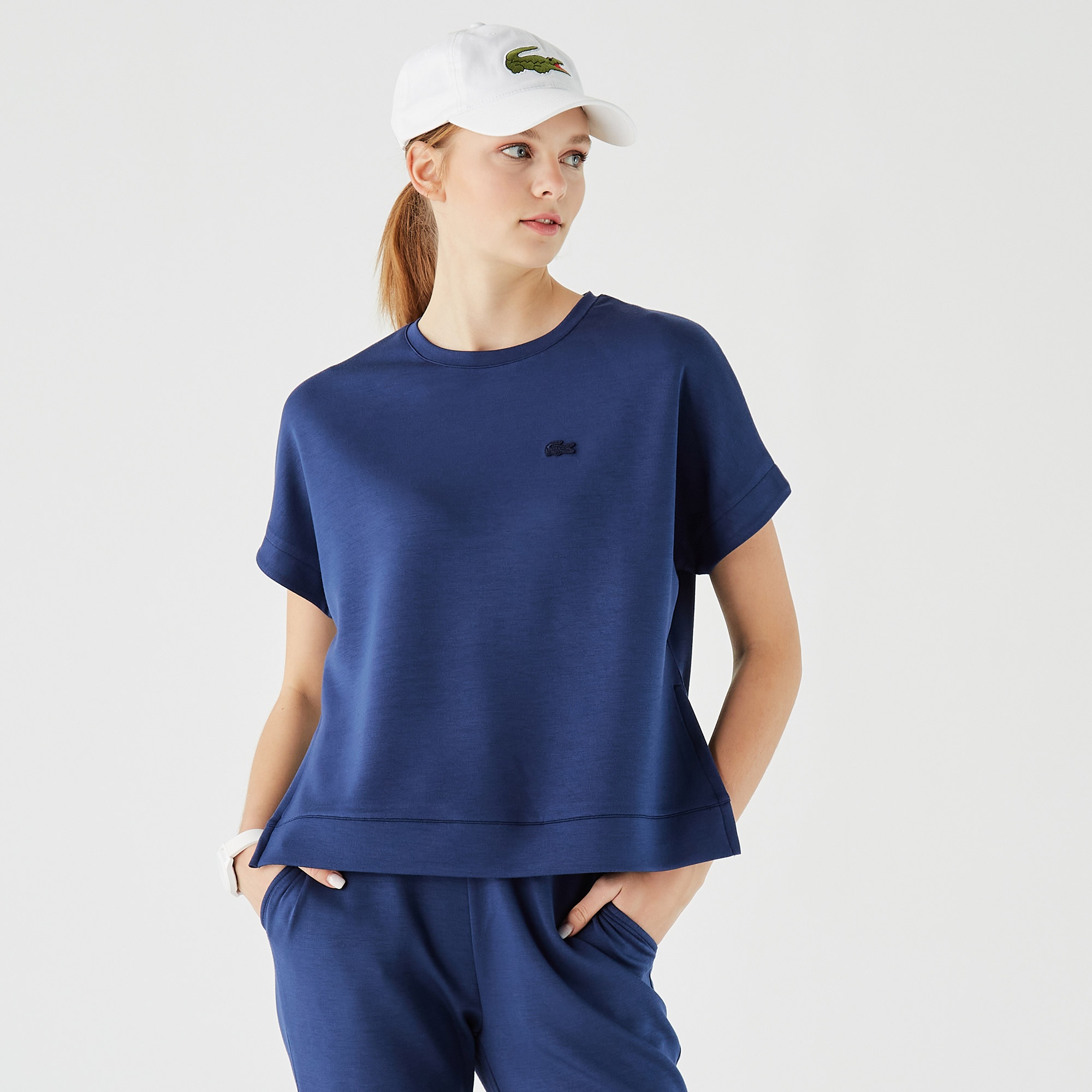 Lacoste Kadın Relaxed Fit Bisiklet Yaka Lacivert T-Shirt