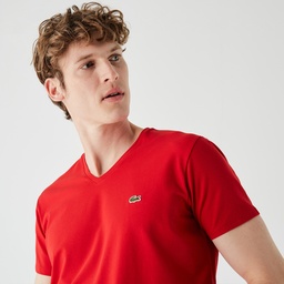 Lacoste Erkek Slim Fit V Yaka Kırmızı T-Shirt Kırmızı