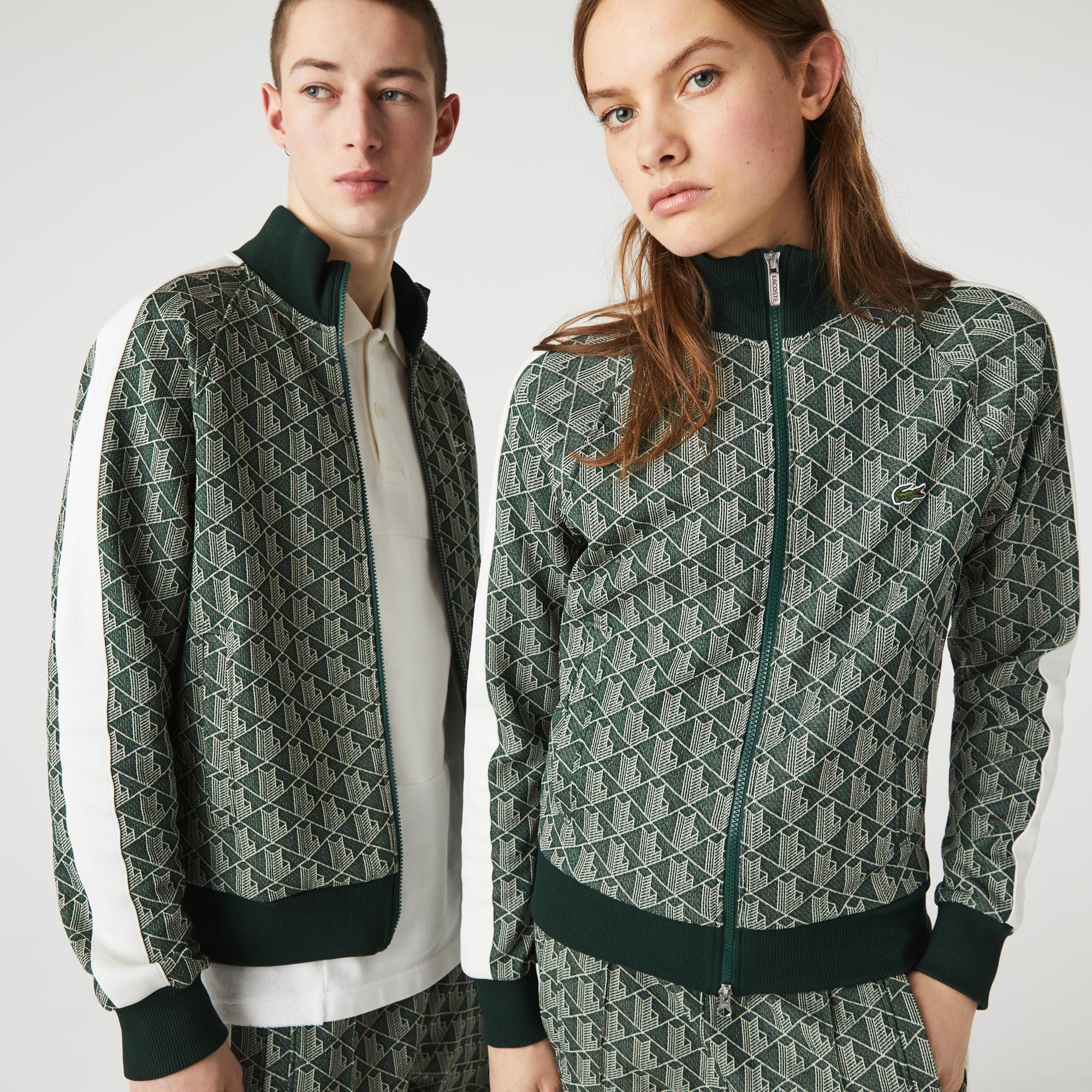 Lacoste L!VE Unisex Regular Fit Fermuarlı Monogram Yeşil Sweatshirt