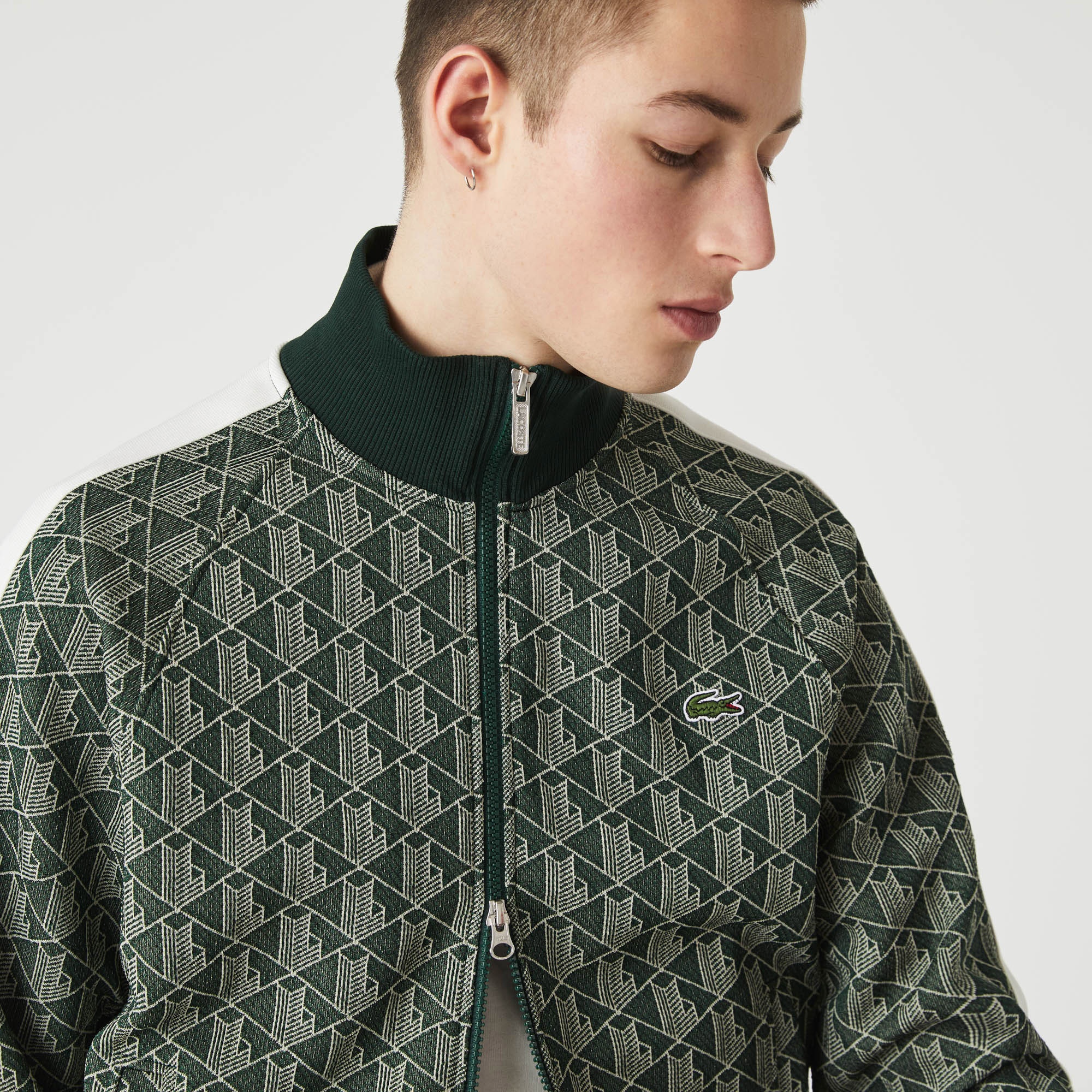 Lacoste L!VE Unisex Regular Fit Fermuarlı Monogram Yeşil Sweatshirt