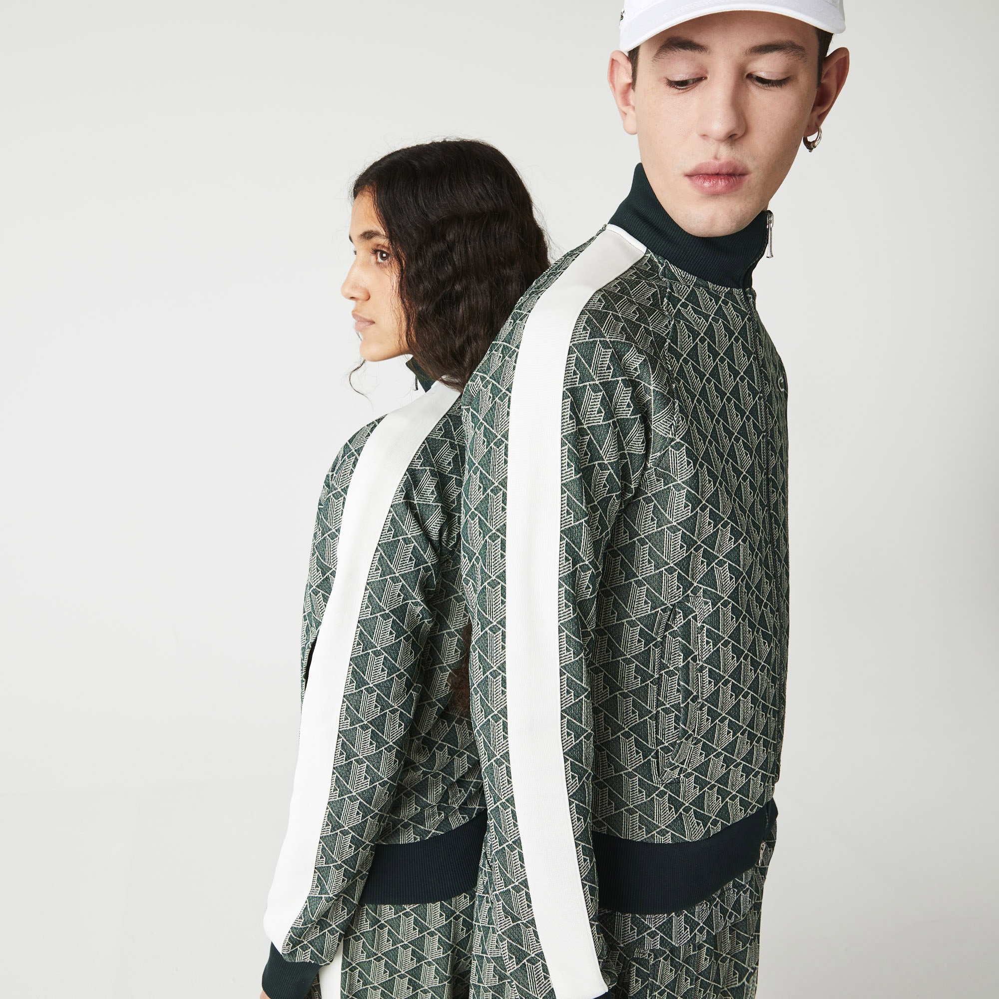 Lacoste L!VE Unisex Regular Fit Fermuarlı Monogram Yeşil Sweatshirt