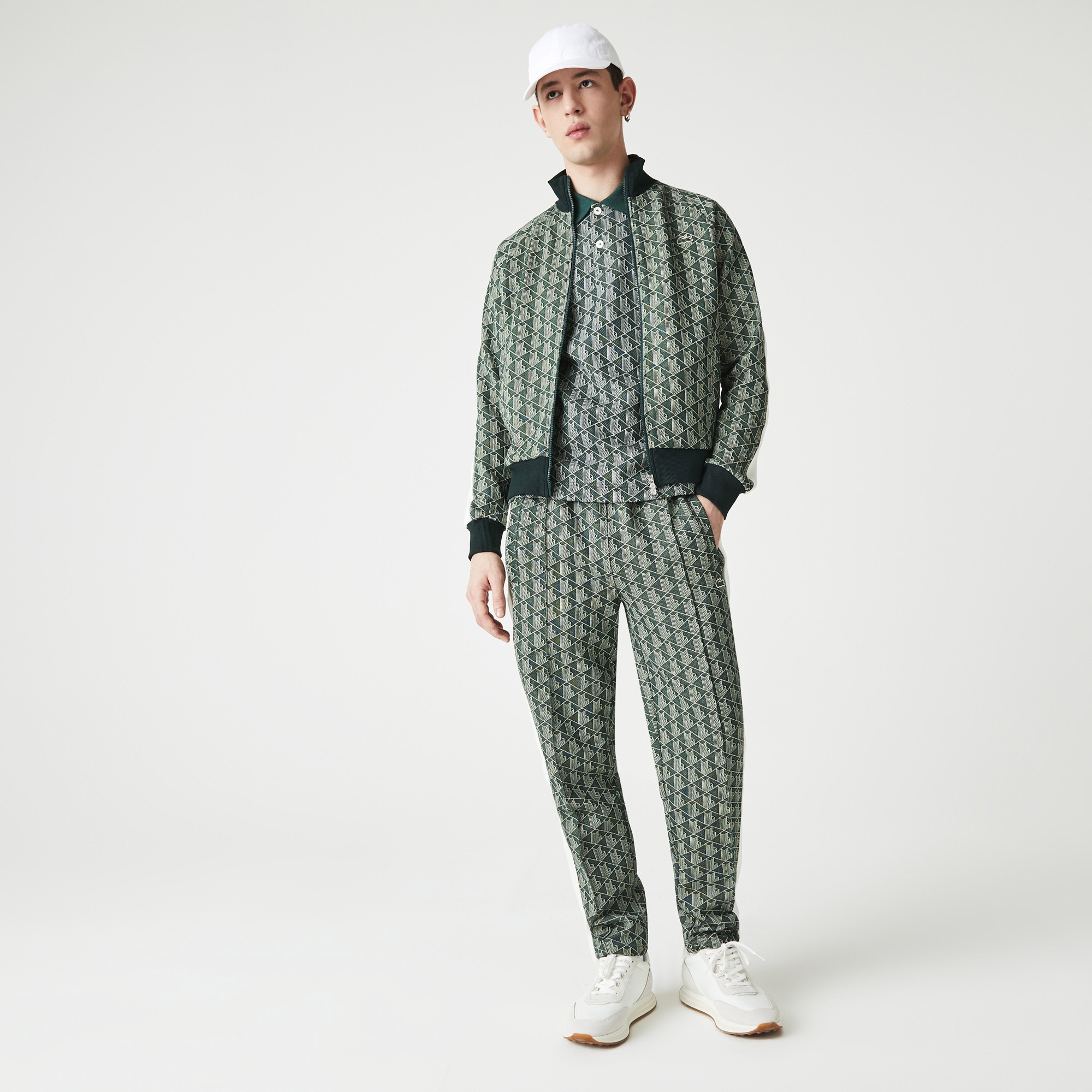 Lacoste L!VE Unisex Regular Fit Fermuarlı Monogram Yeşil Sweatshirt