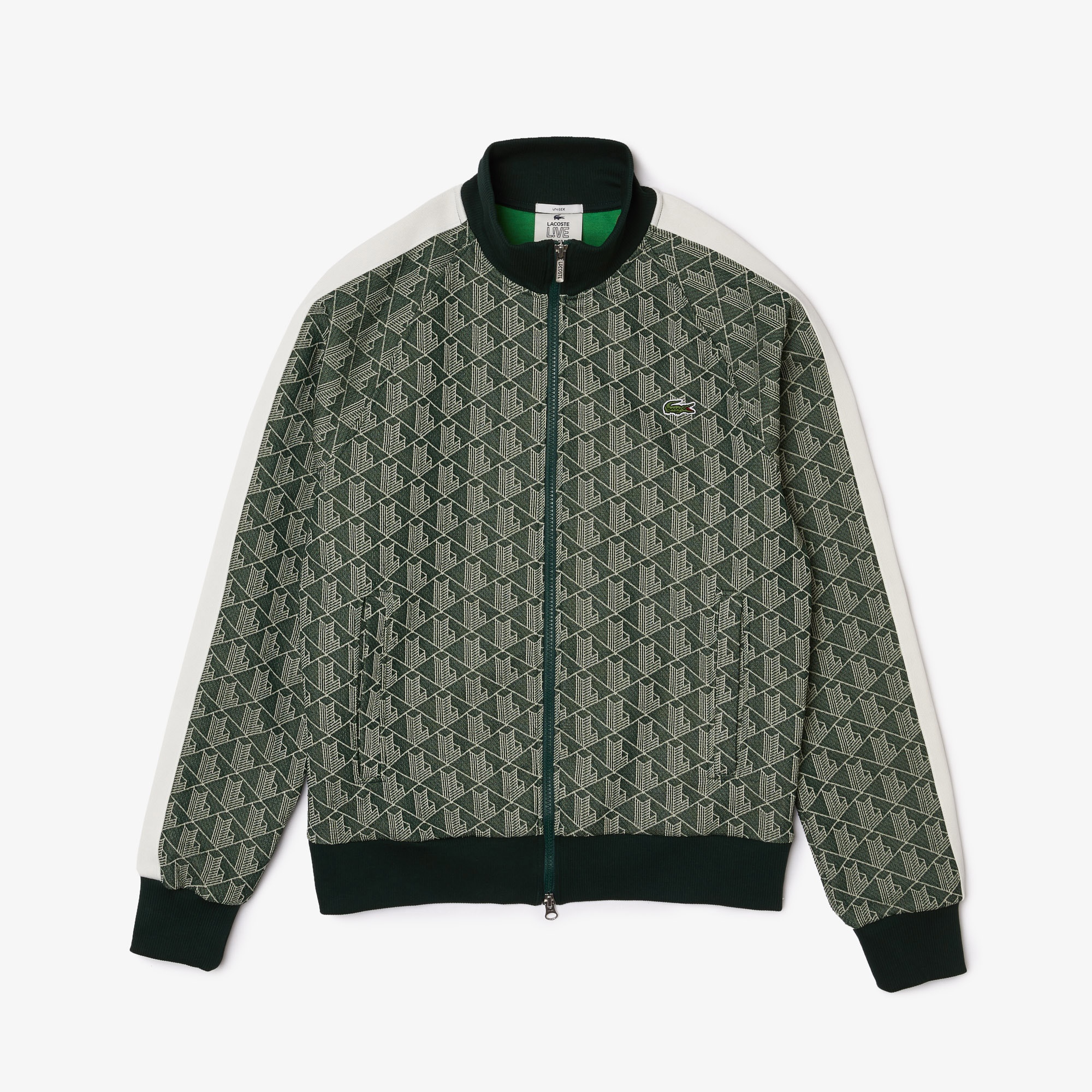 Lacoste L!VE Unisex Regular Fit Fermuarlı Monogram Yeşil Sweatshirt