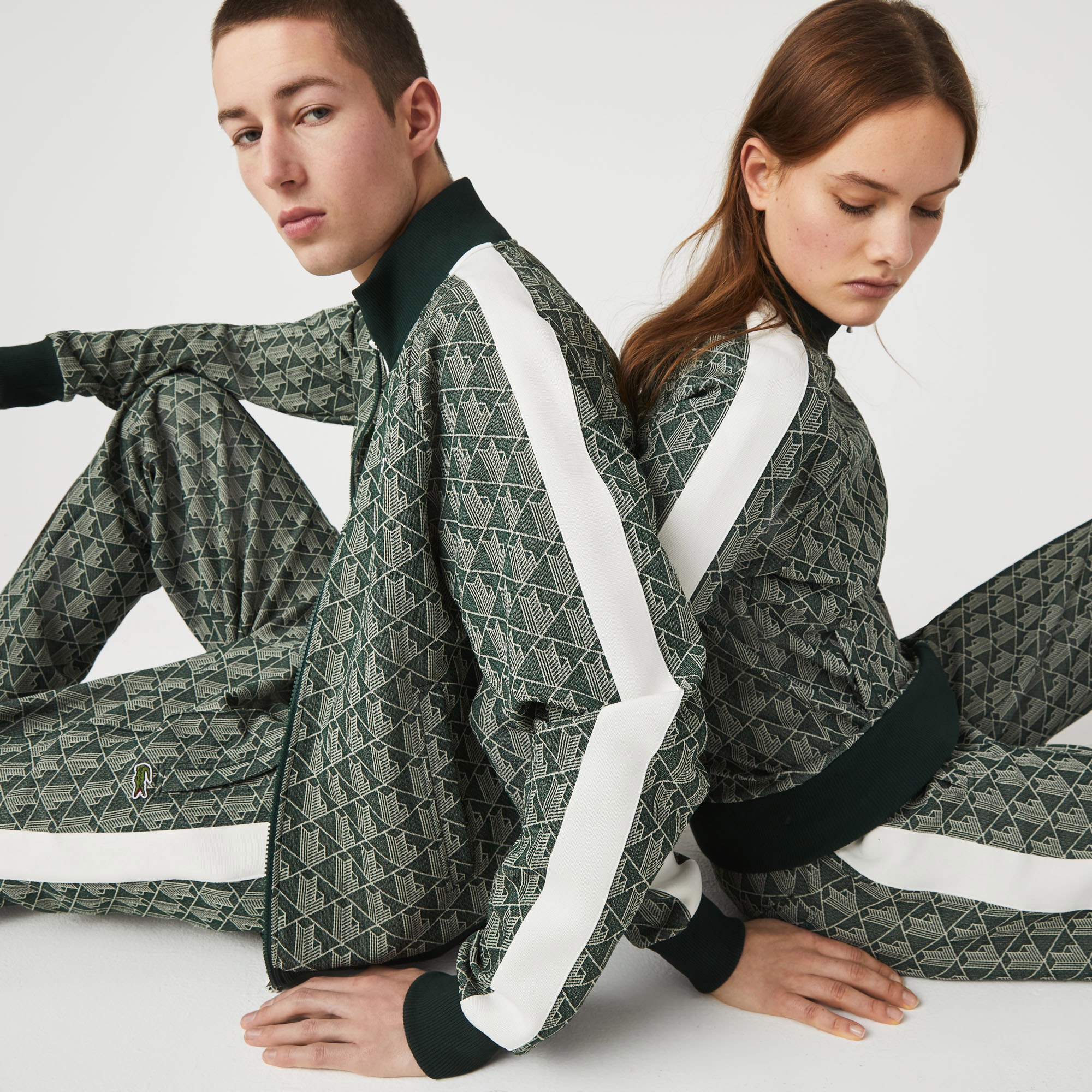 Lacoste L!VE Unisex Regular Fit Fermuarlı Monogram Yeşil Sweatshirt