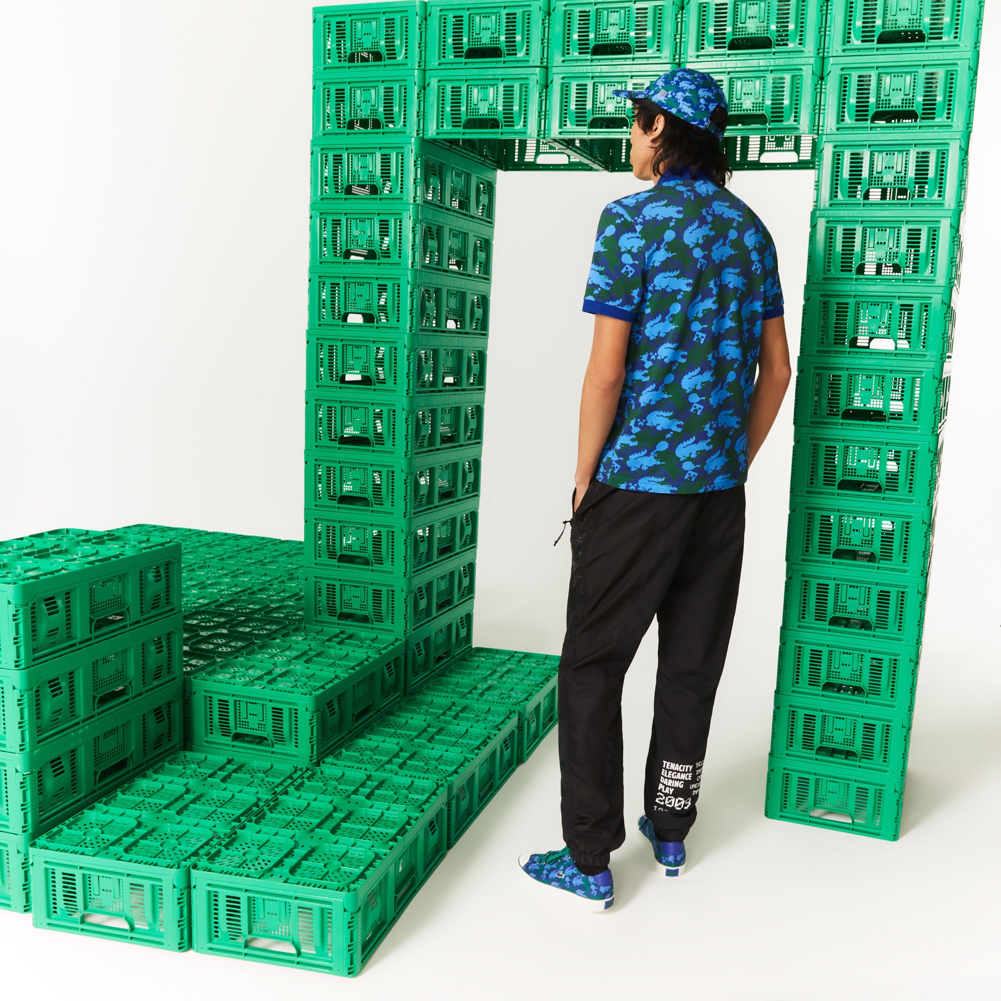 Lacoste X Minecraft Unisex Classic Fit Desenli Mavi Polo