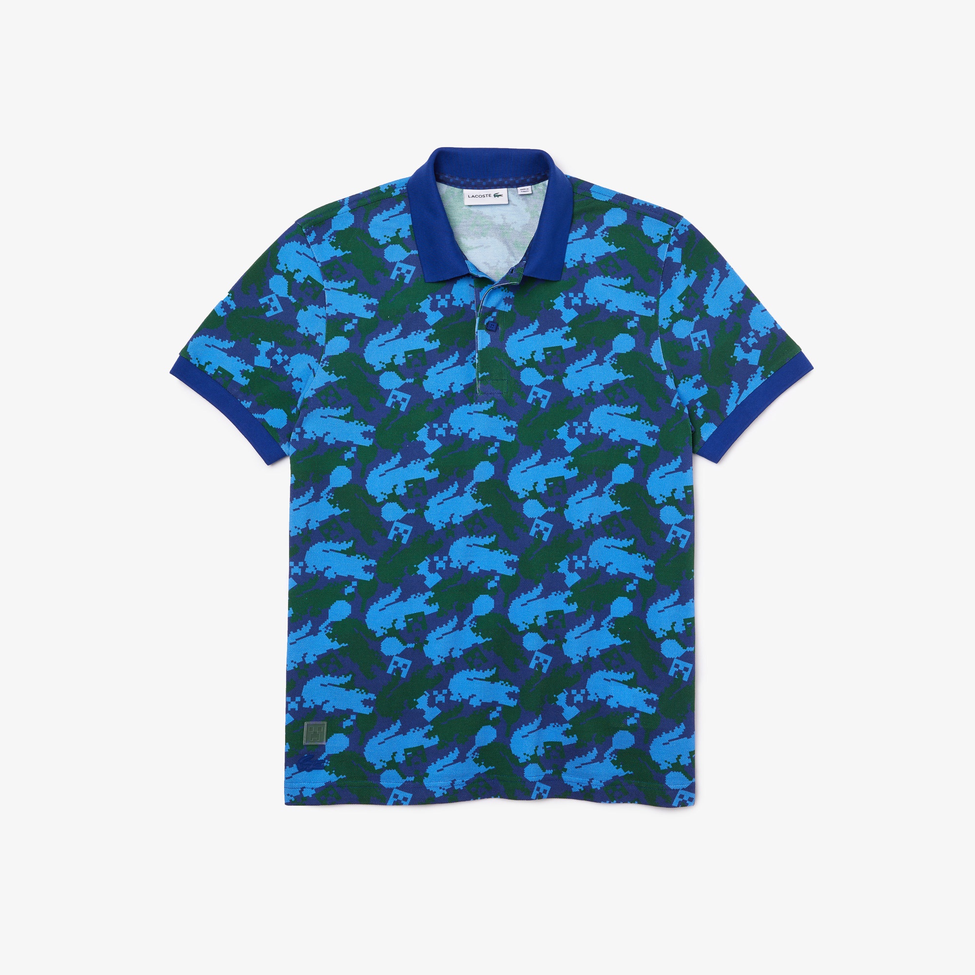 Lacoste X Minecraft Unisex Classic Fit Desenli Mavi Polo